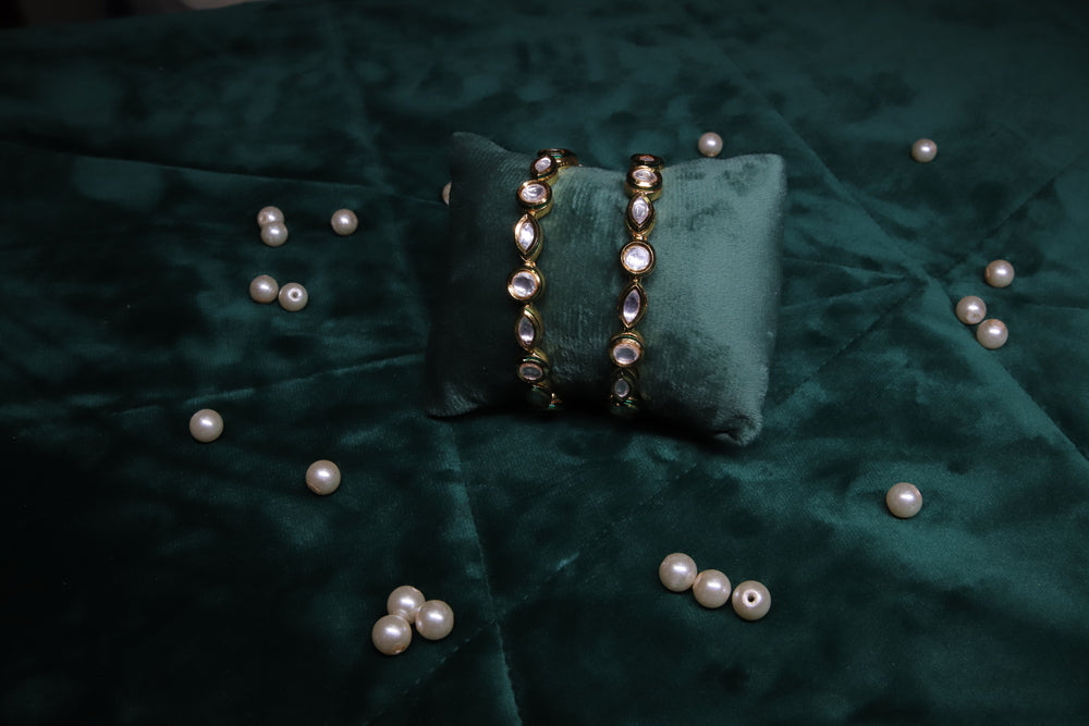 Minimal Kundan Bangles, Set of 2