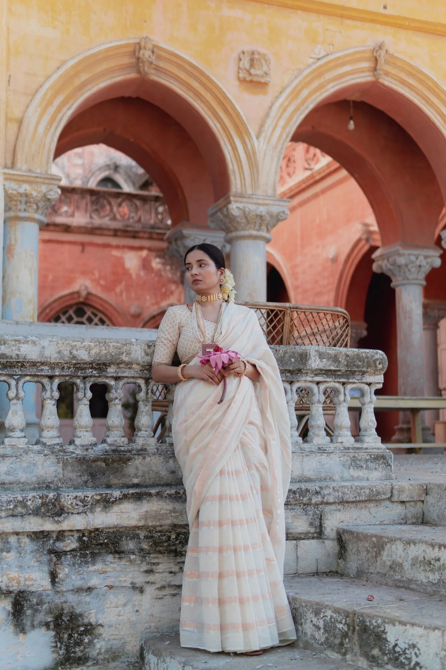 Kori off White Cotton Mulmul Saree