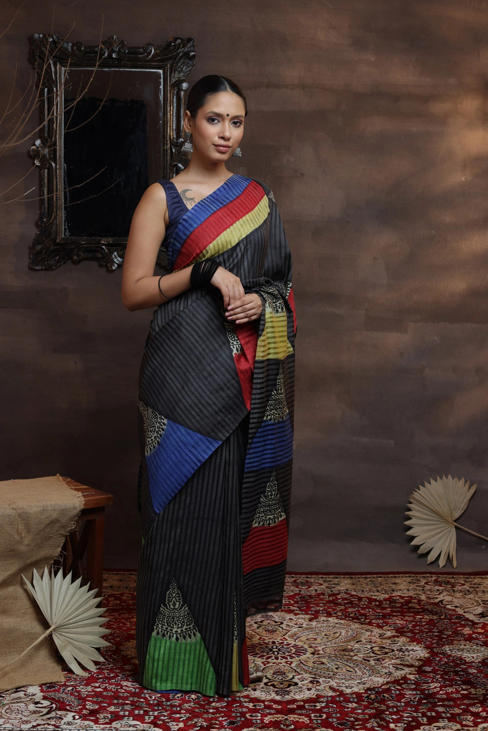 Black Handloom Pure Silk Hand Painted Saree