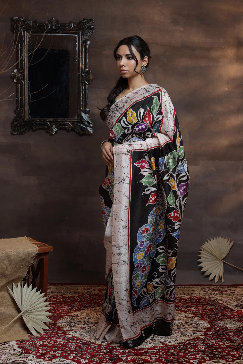 Handloom Black Pure Silk Batik Art Saree