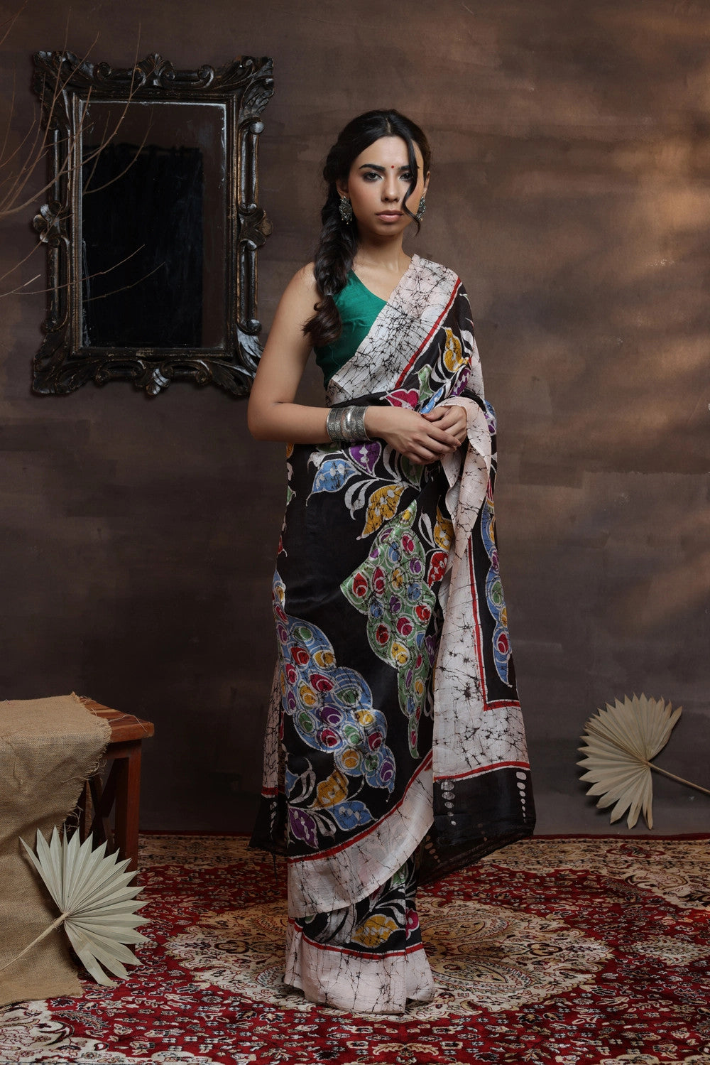 Handloom Black Pure Silk Batik Art Saree