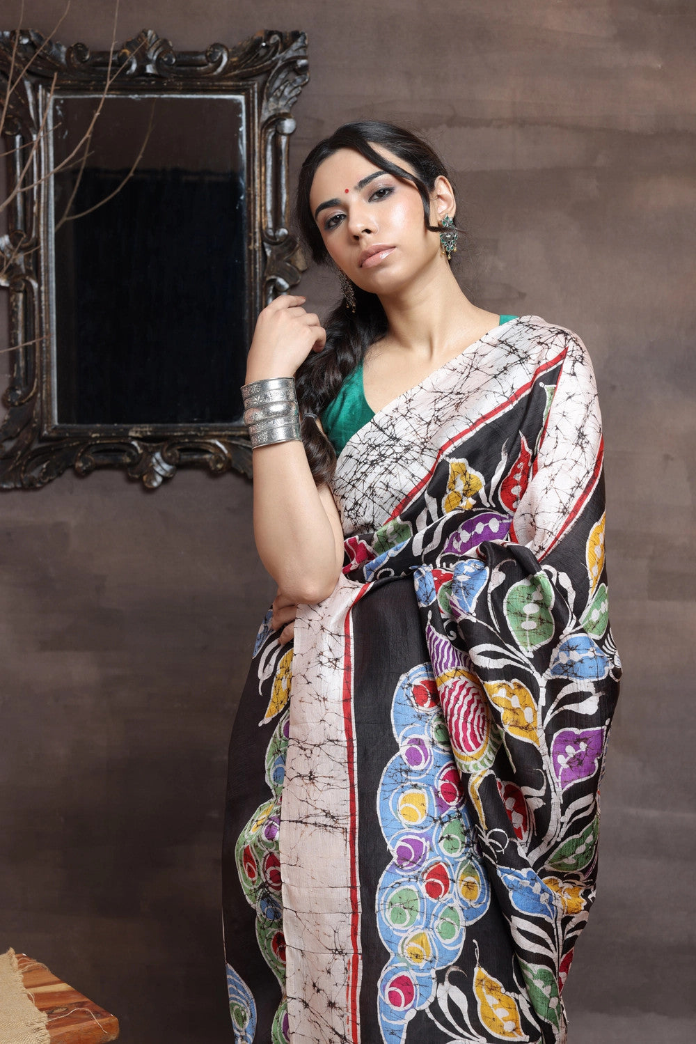 Handloom Black Pure Silk Batik Art Saree