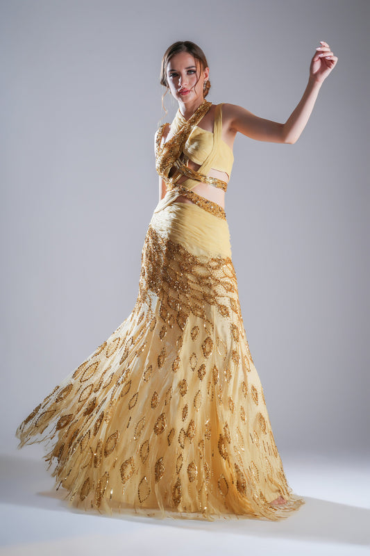 Gilded maze Golden yellow designer gown