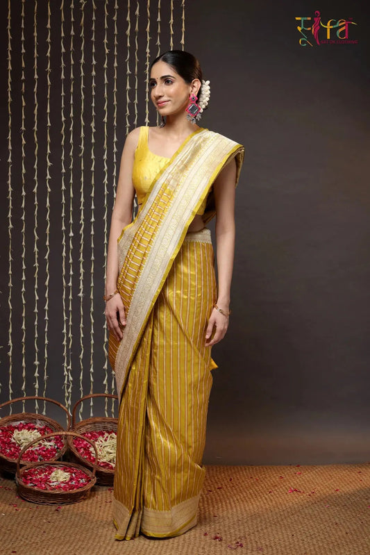 Tuscany Yellow Pure Silk Brocade Banarasi Saree