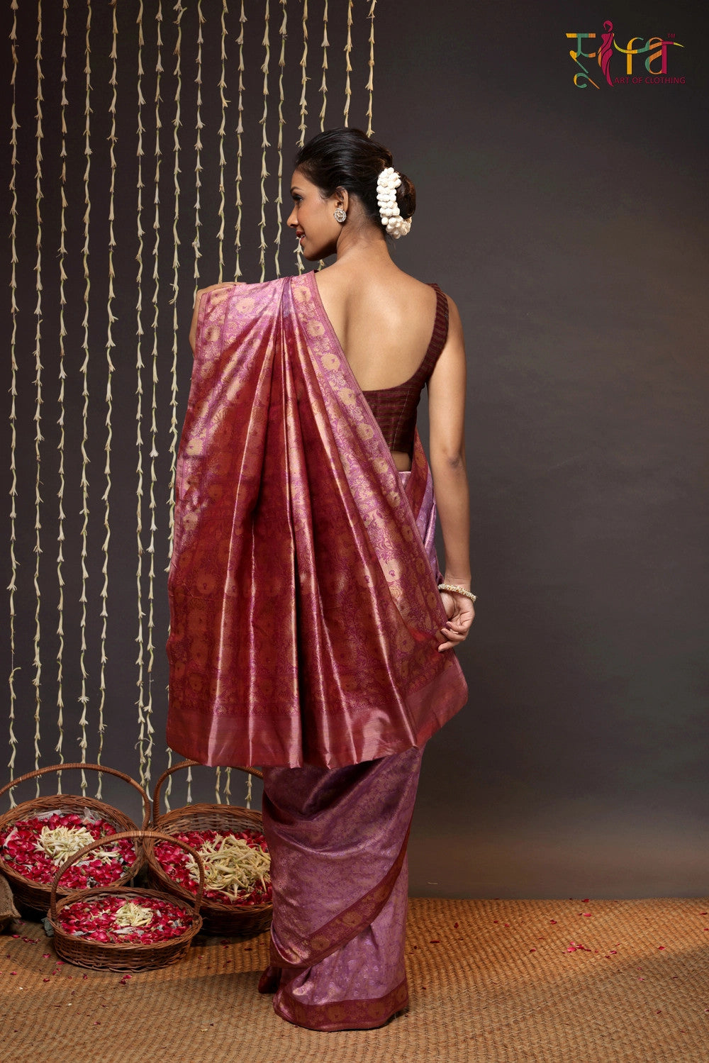 Purple Handloom Pure Silk Banarsi Tanchoi Saree