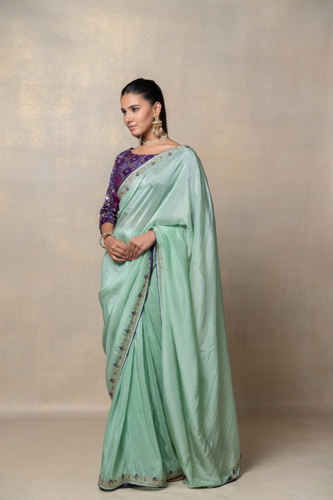 Sage green crepe silk saree