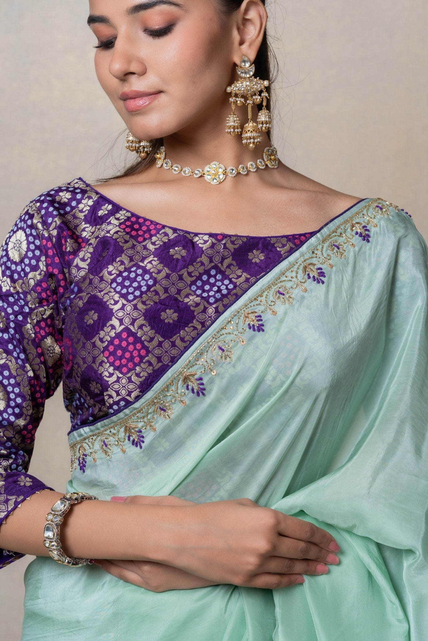Sage green crepe silk saree