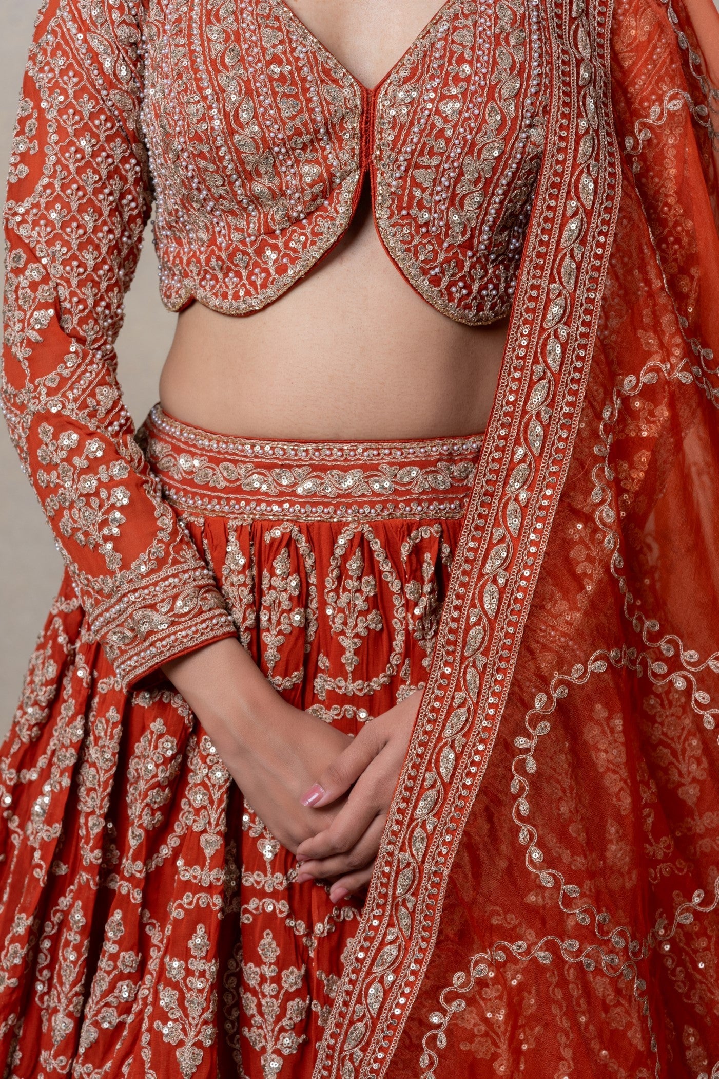 Red heavily embellished georgette organza Bridal lehenga set