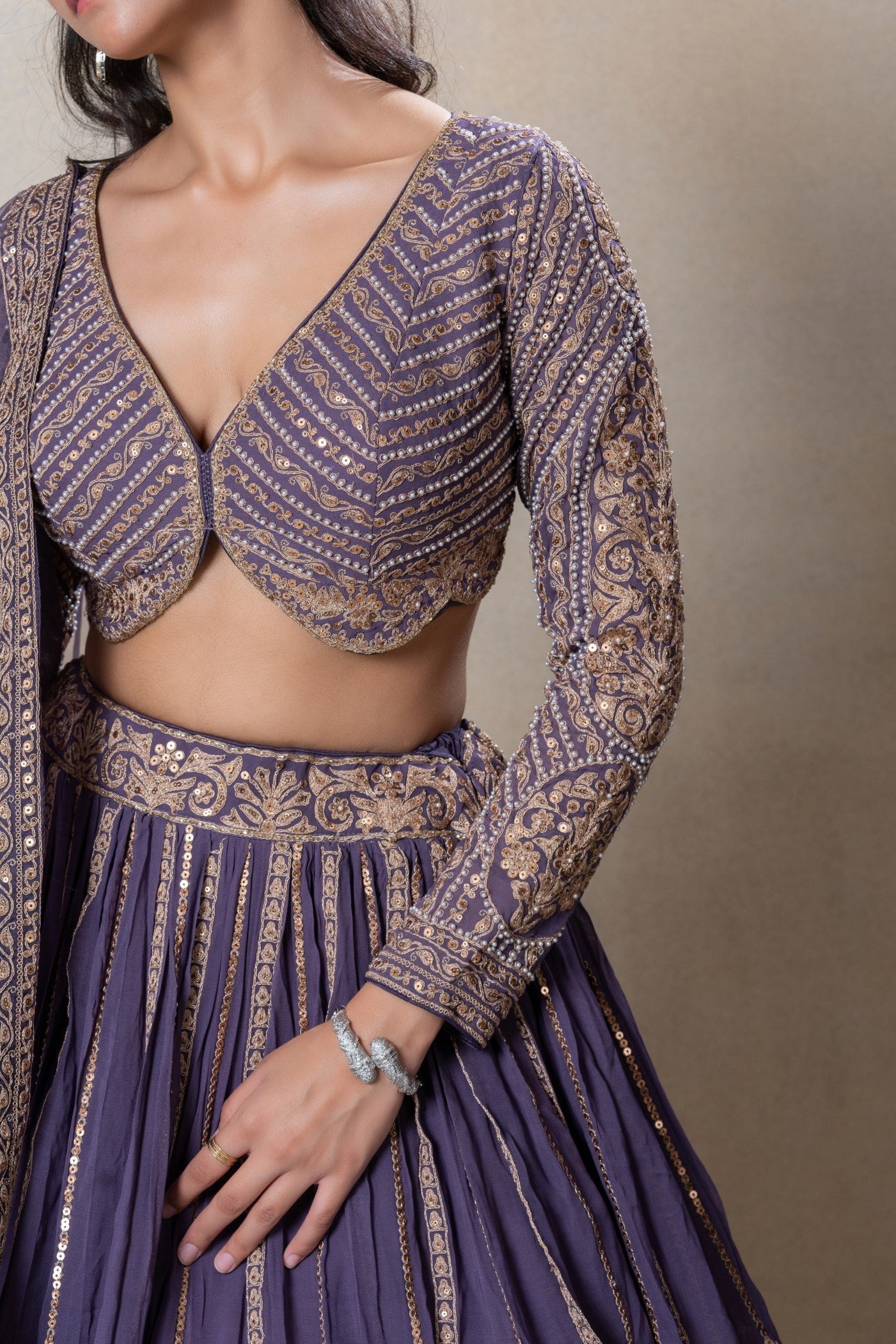 Iris purple heavily embellished georgette organza lehenga set