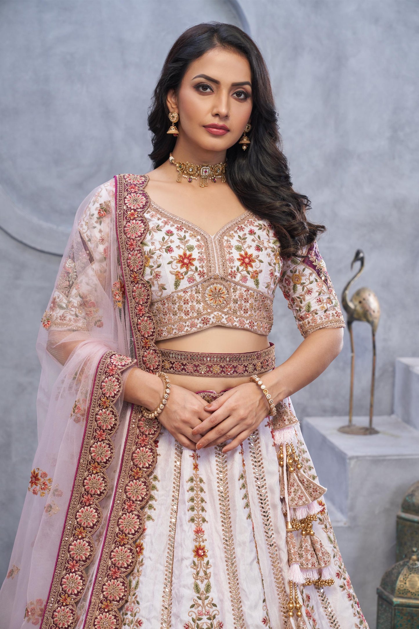 Light Purple with Zari Paisley Embroidery & Regal Peacock Motifs Lehenga