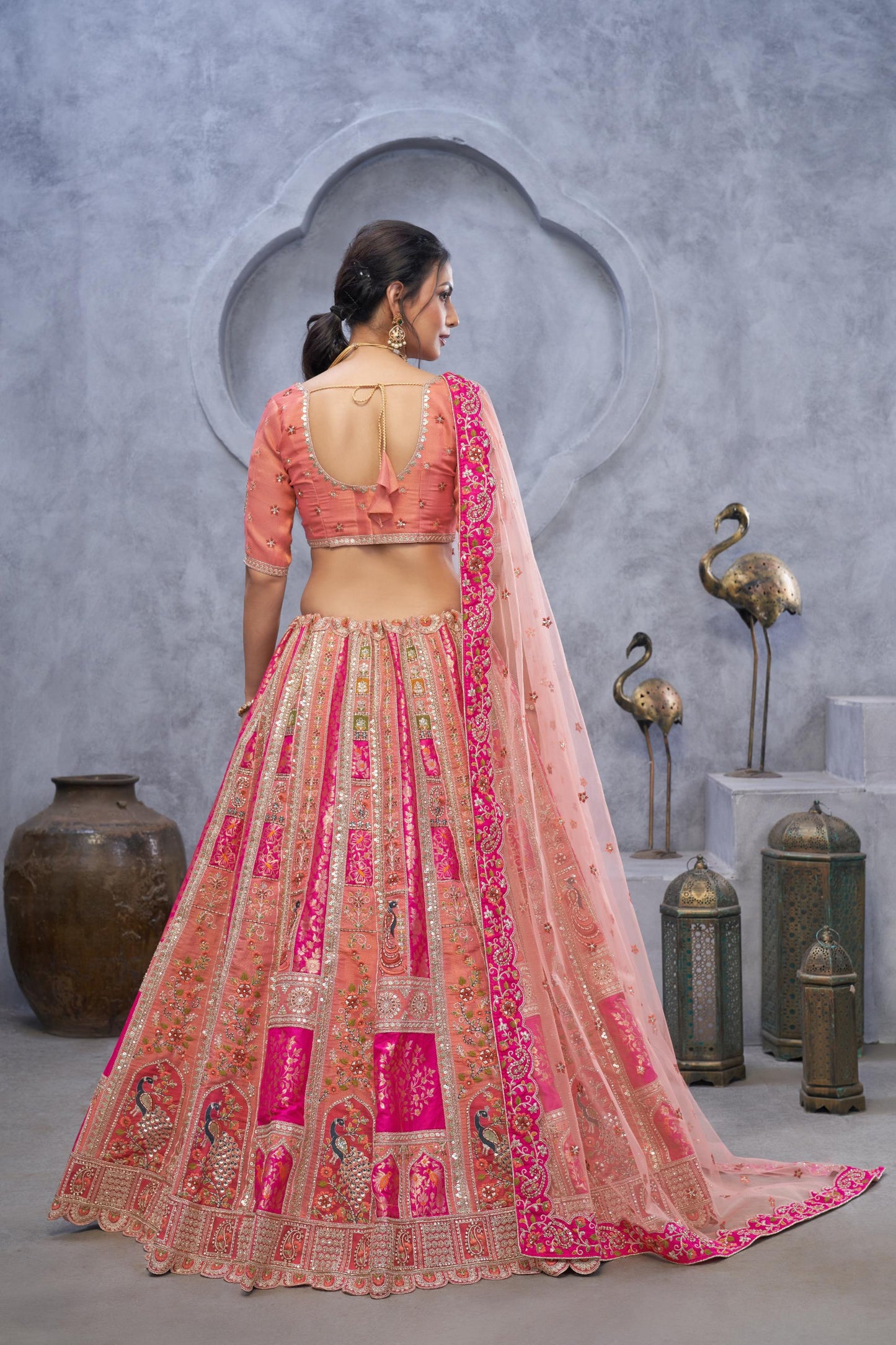 Pink Banarasi Silk Zari Embroidery Bridal Lehenga