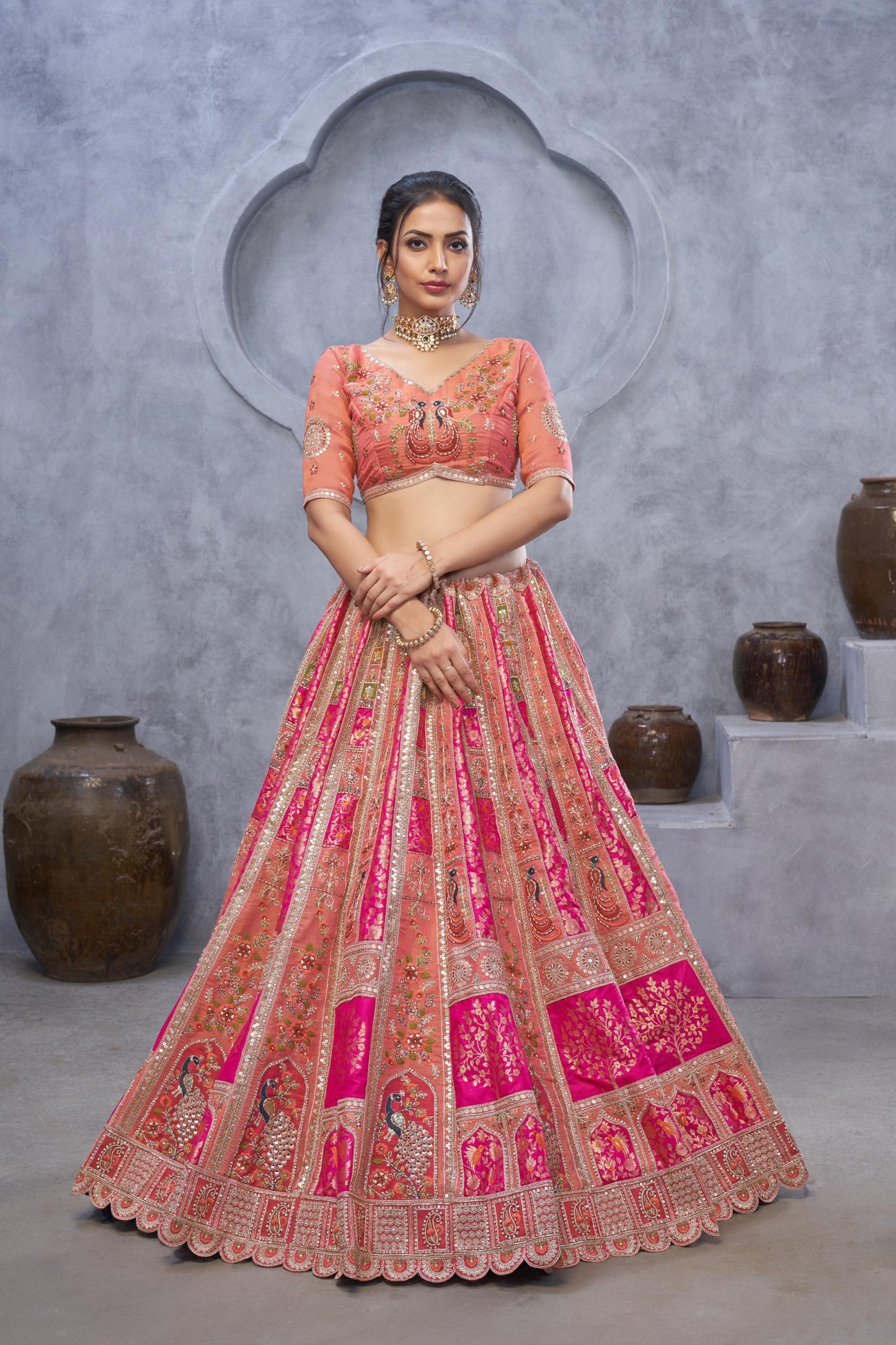 Pink Banarasi Silk Zari Embroidery Bridal Lehenga