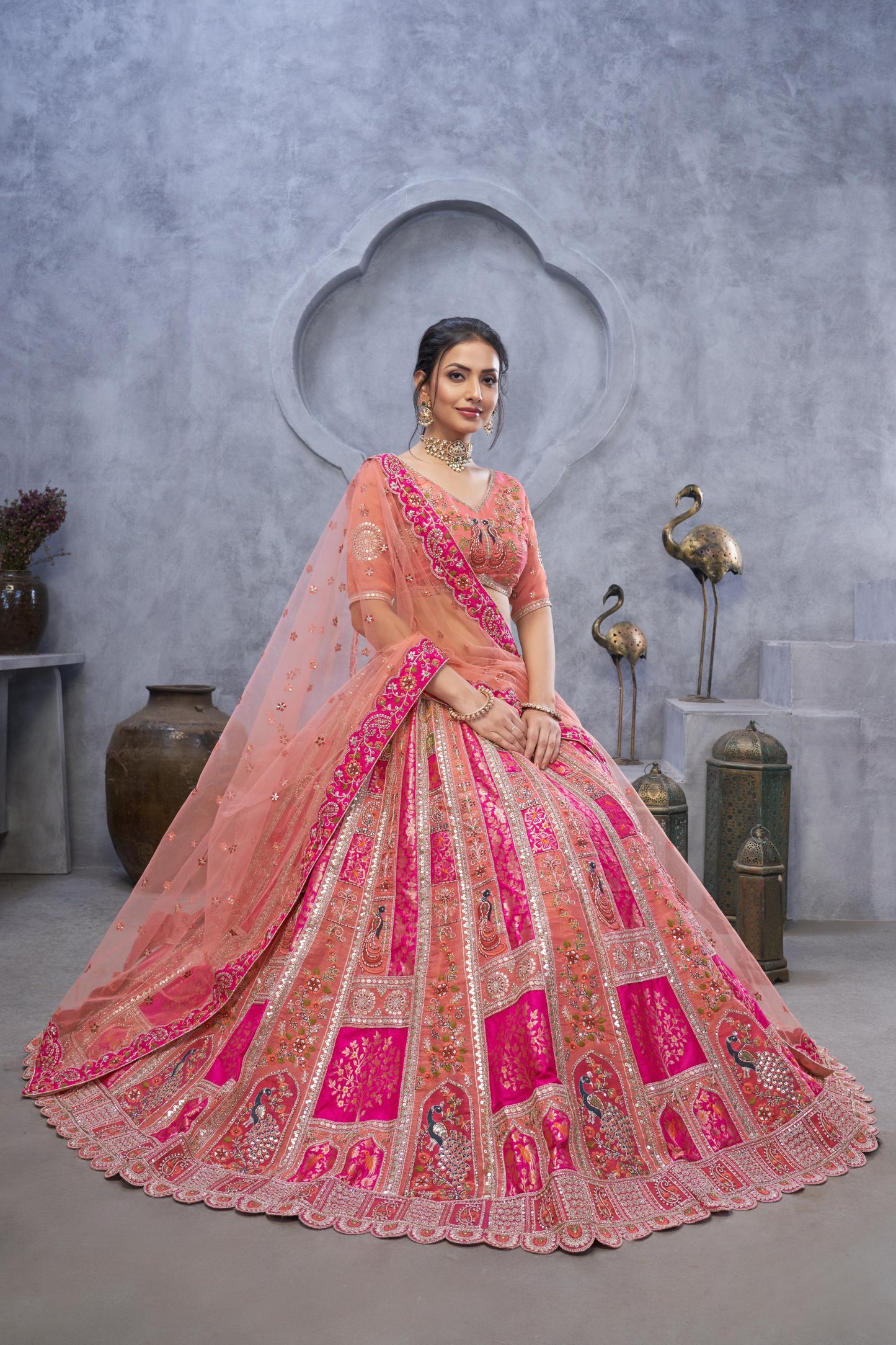 Pink Banarasi Silk Zari Embroidery Bridal Lehenga