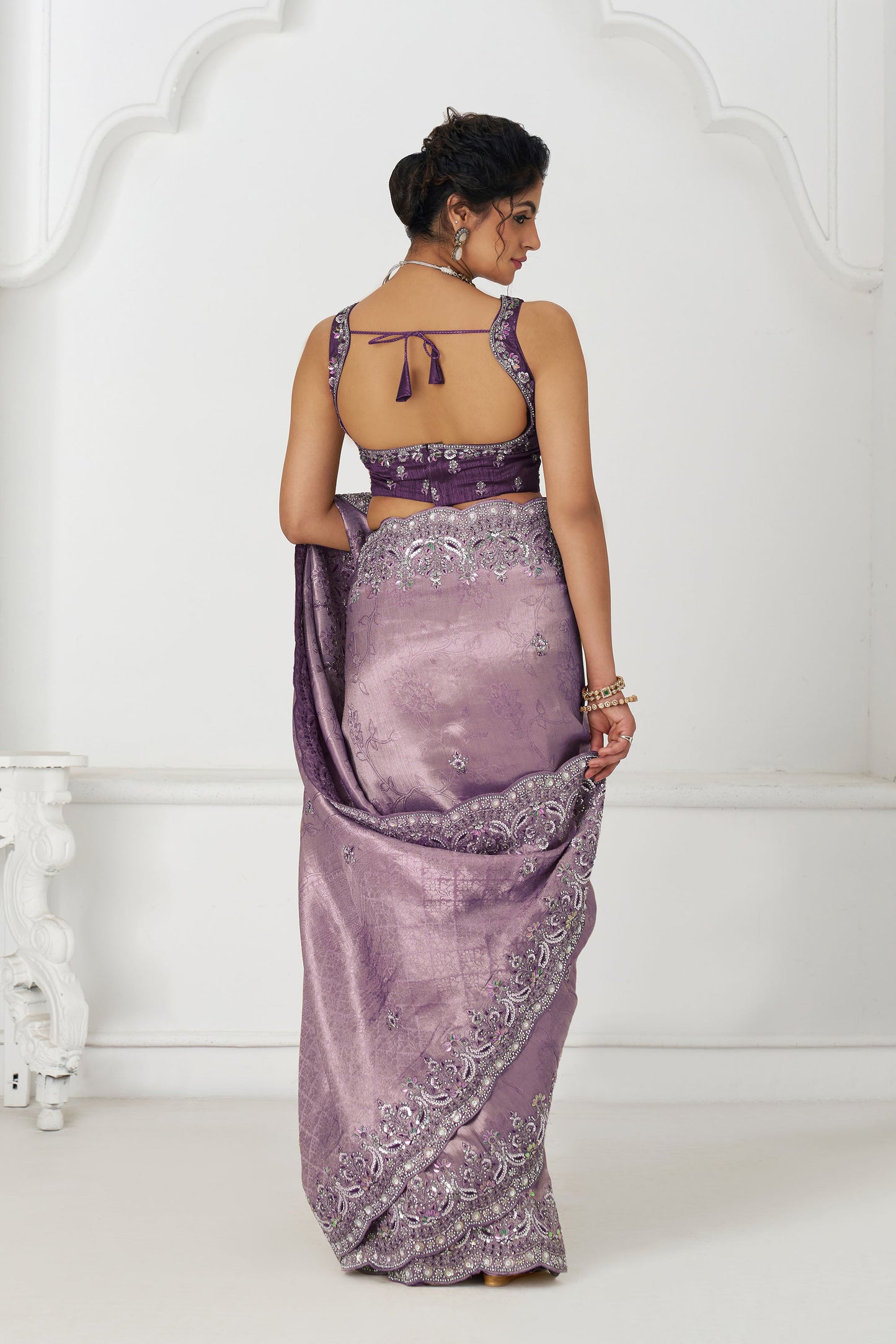 Mauve Dola Viscose Silk Sequins And Beads Embroidery Festival Saree