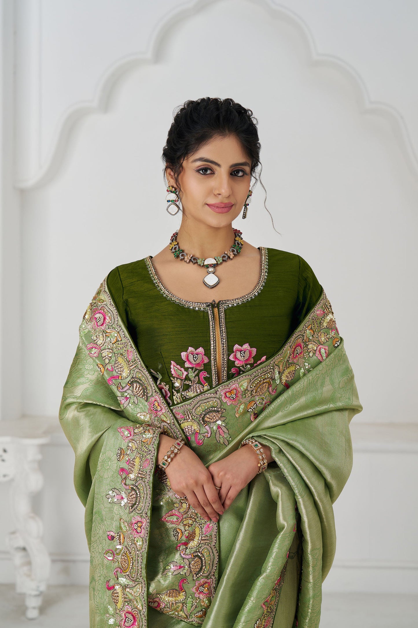 Mehendi Green Wedding Saree With Multi-thread And Sequins Embroidery