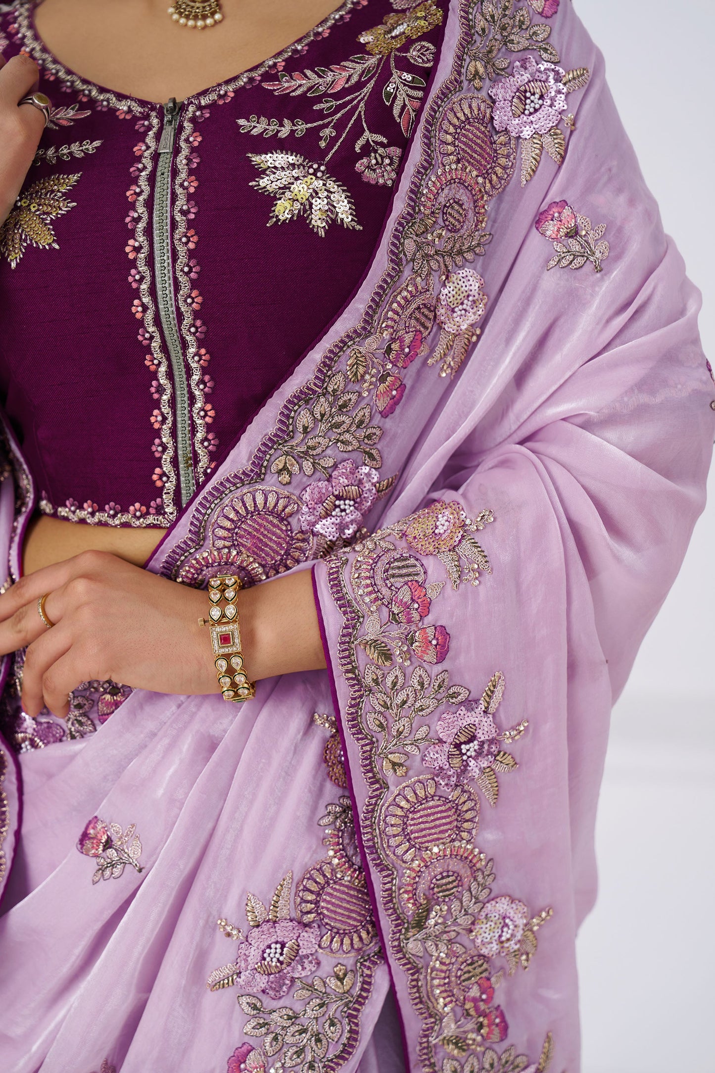 Mauve Fendi Silk Festive Saree With Zari & Sequins Embroidery