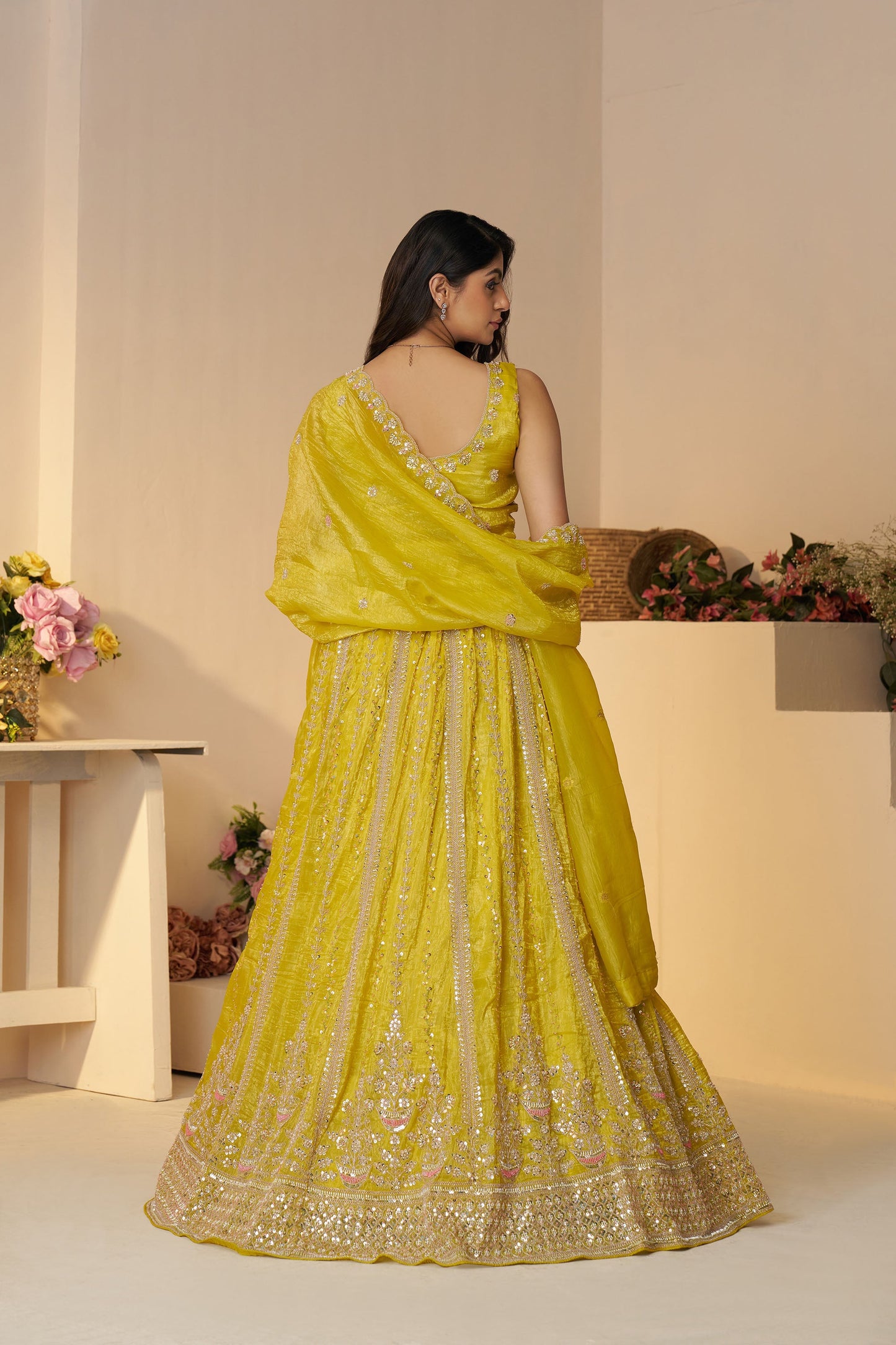 Yellow Zari Work Jimmy Choo Bridal Lehenga for Haldi