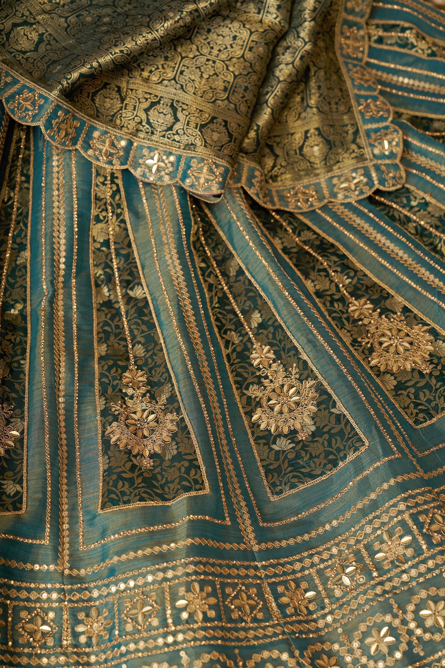 Green Tissue & Banarasi Zari Work Bridal Lehenga