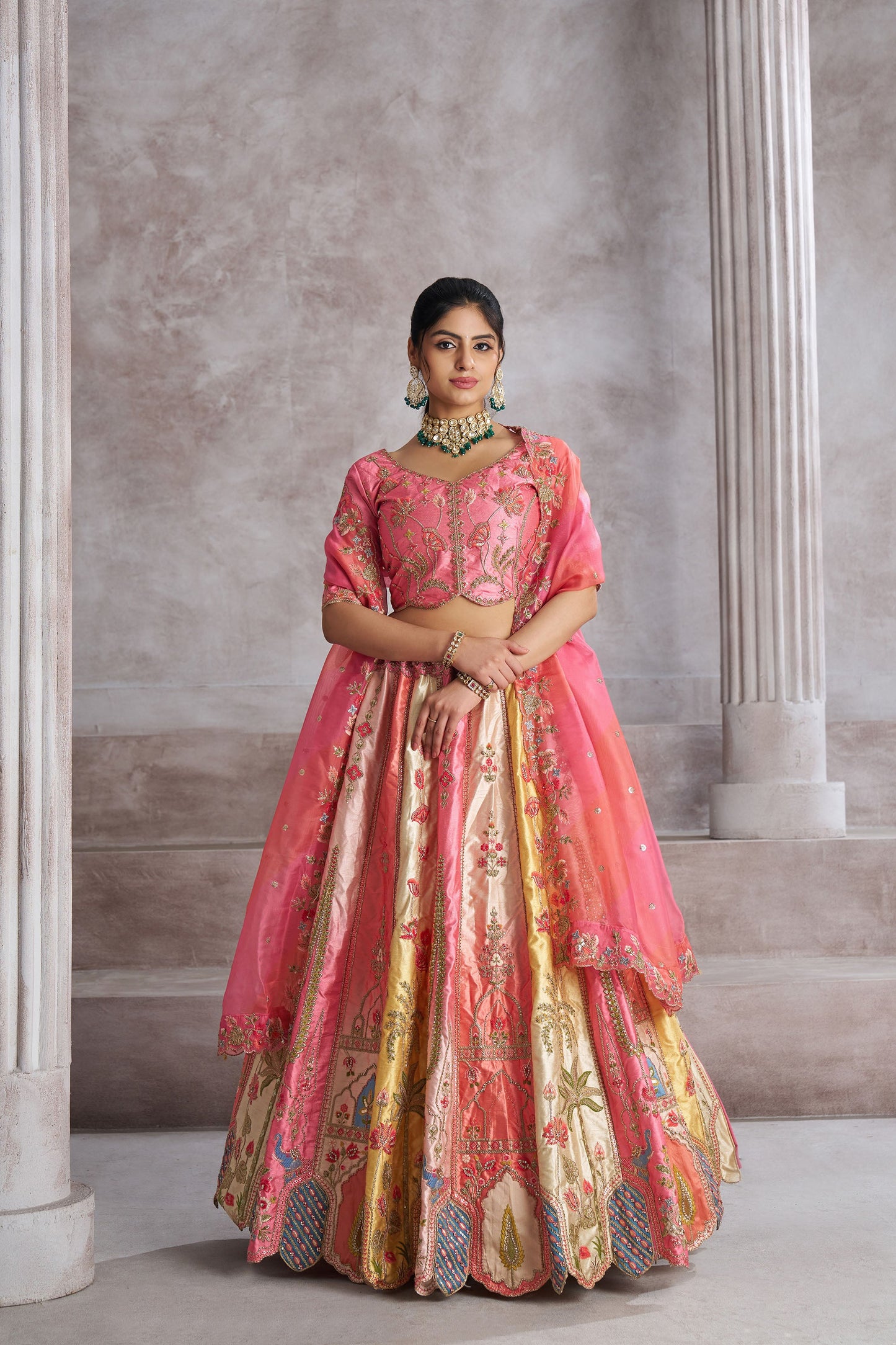 Pink Silk Intricate Paisley Motifs Embroidered Wedding Lehenga for Engagement