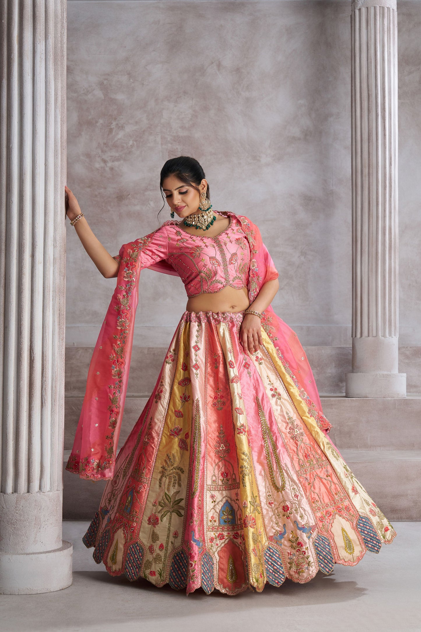 Pink Silk Intricate Paisley Motifs Embroidered Wedding Lehenga for Engagement