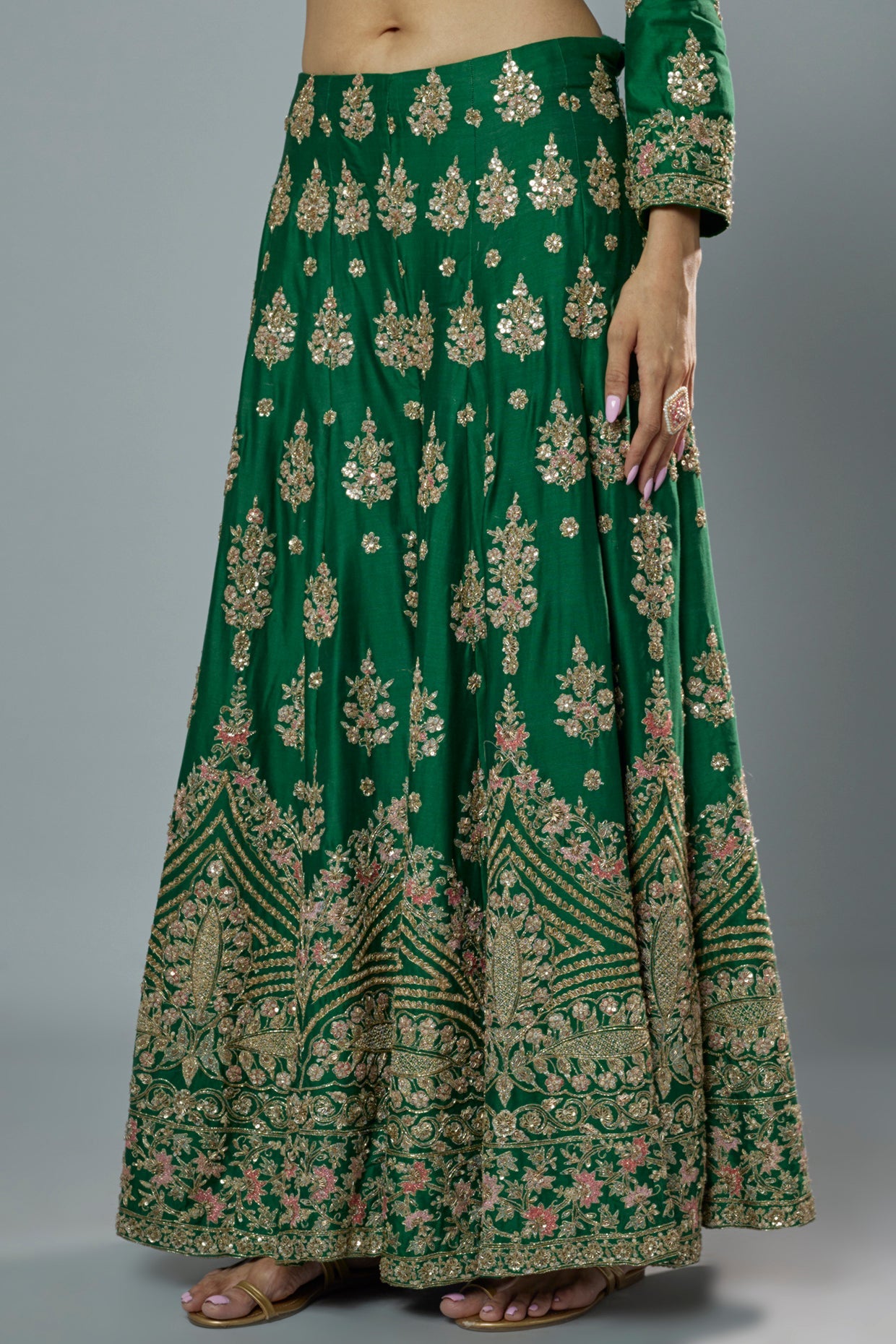 green chanderi embroidered sharara set