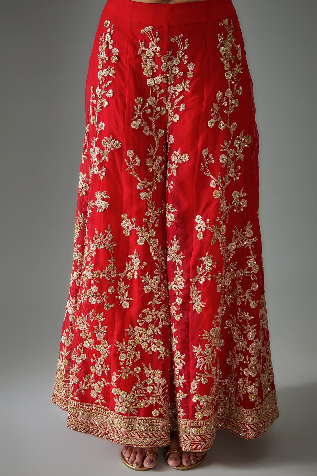 red organza embroidered sharara set