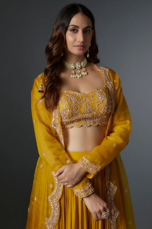 yellow organza sharara set