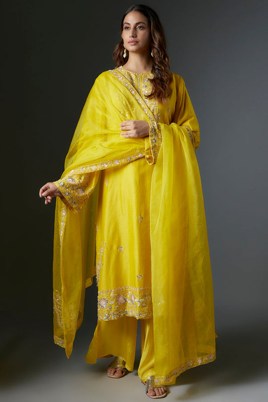 yellow chanderi sharara set