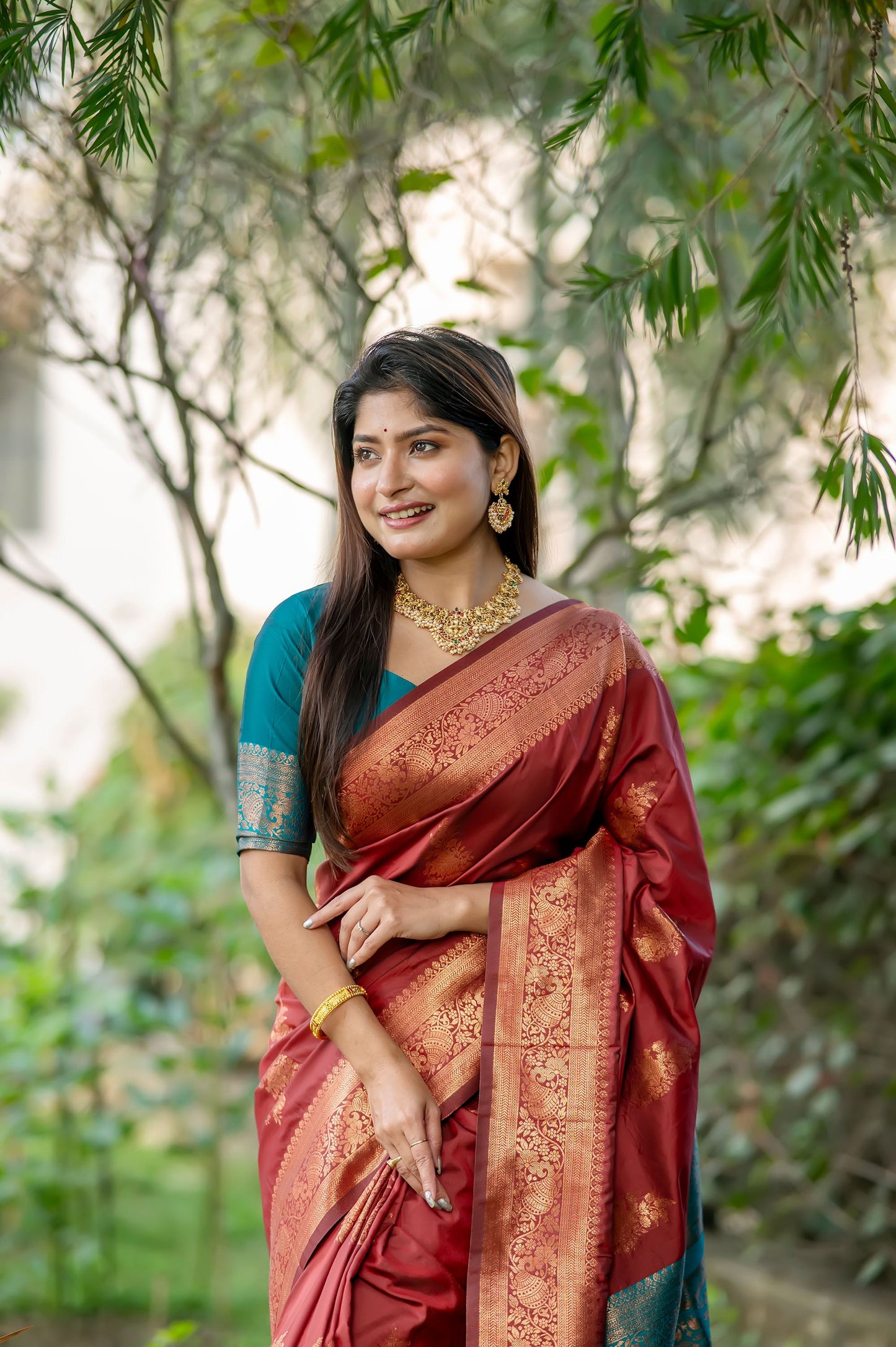 Krishna Maroon Banarasi Silk zari Saree