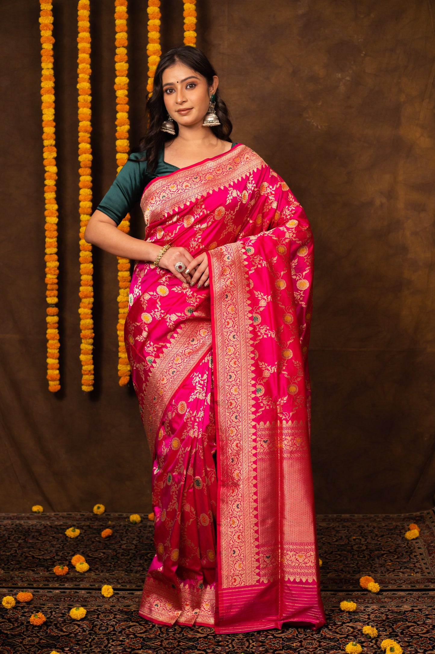 Rani Pink Saree Katan Silk Handwoven