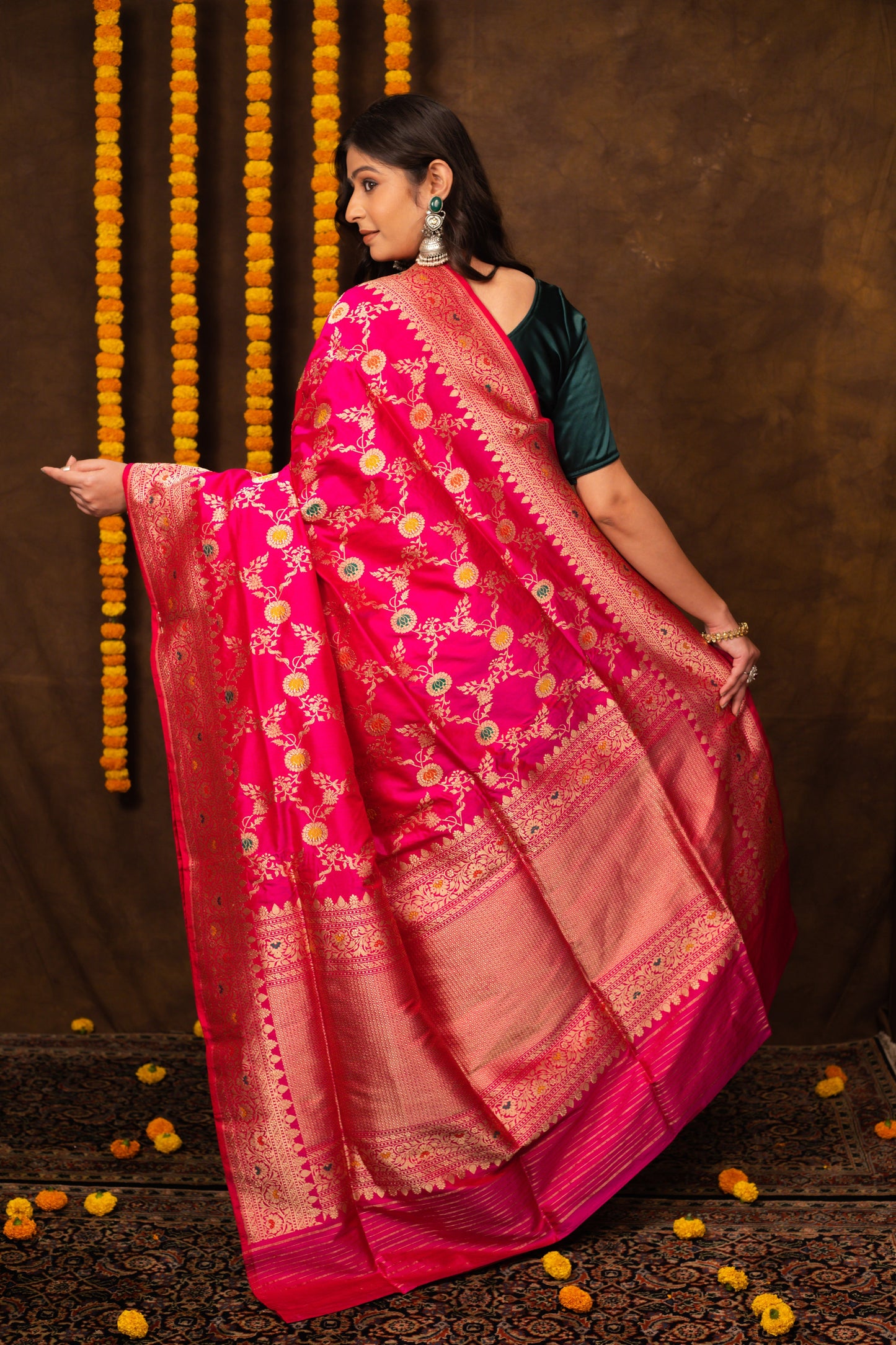 Rani Pink Saree Katan Silk Handwoven