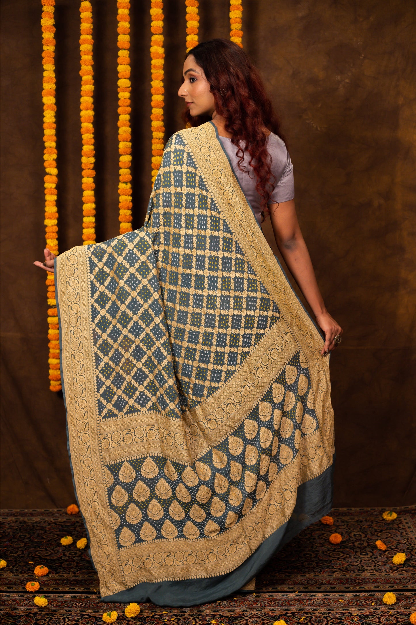 Blue Saree Georgette Silk Bandhani
