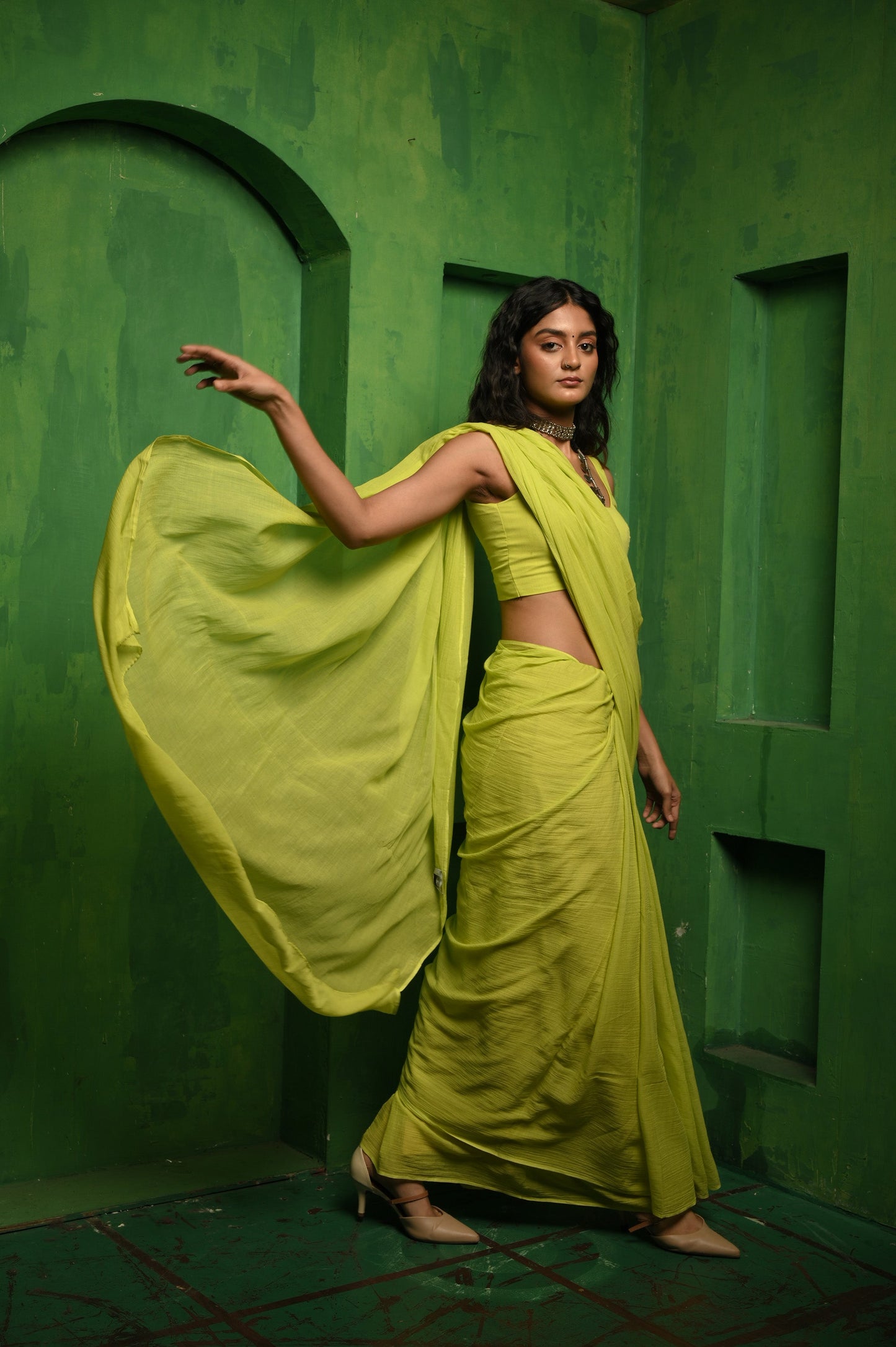 Lime Lush I Lime Green Mul Modal Saree