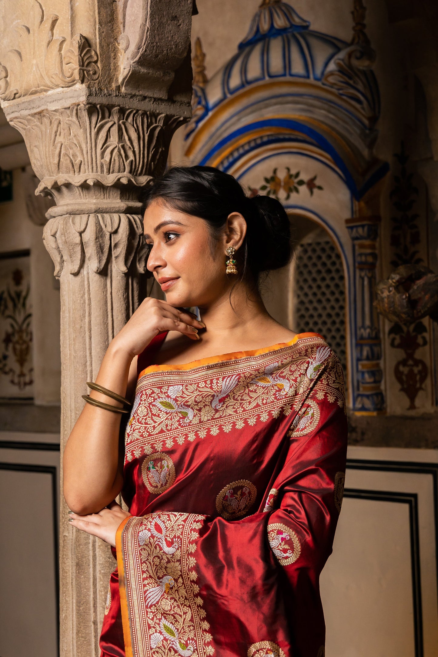 Maroon Handwoven Kadwa Katan Silk Saree