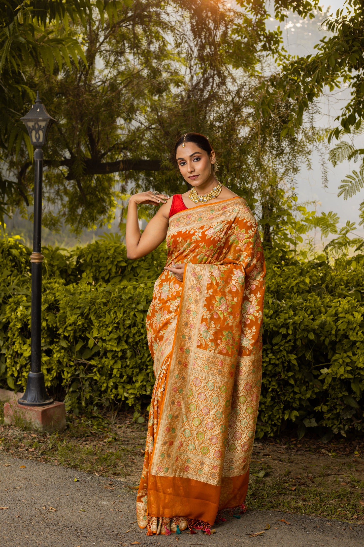 Rust Saree Georgette Khaddi Silk