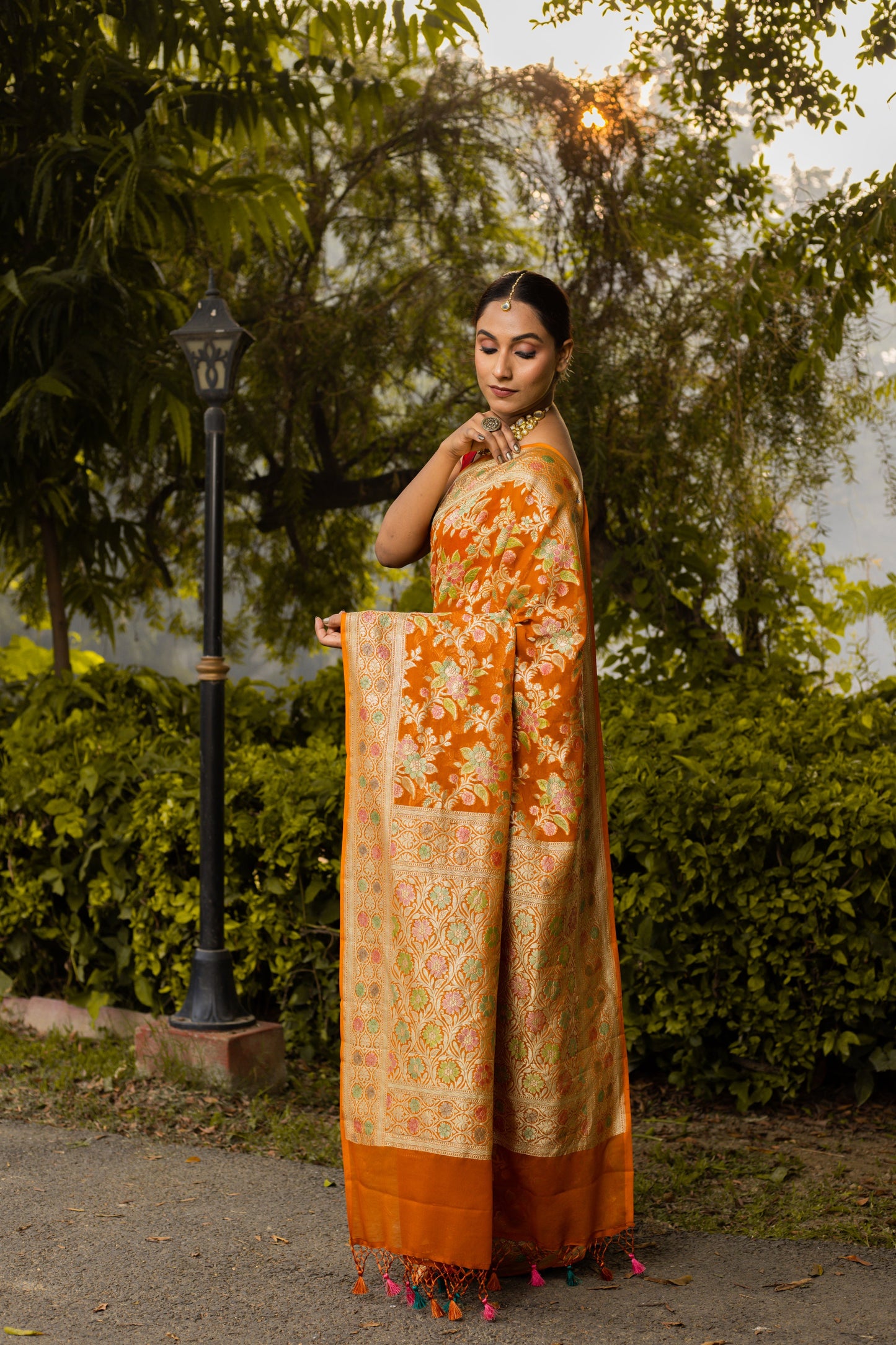 Rust Saree Georgette Khaddi Silk