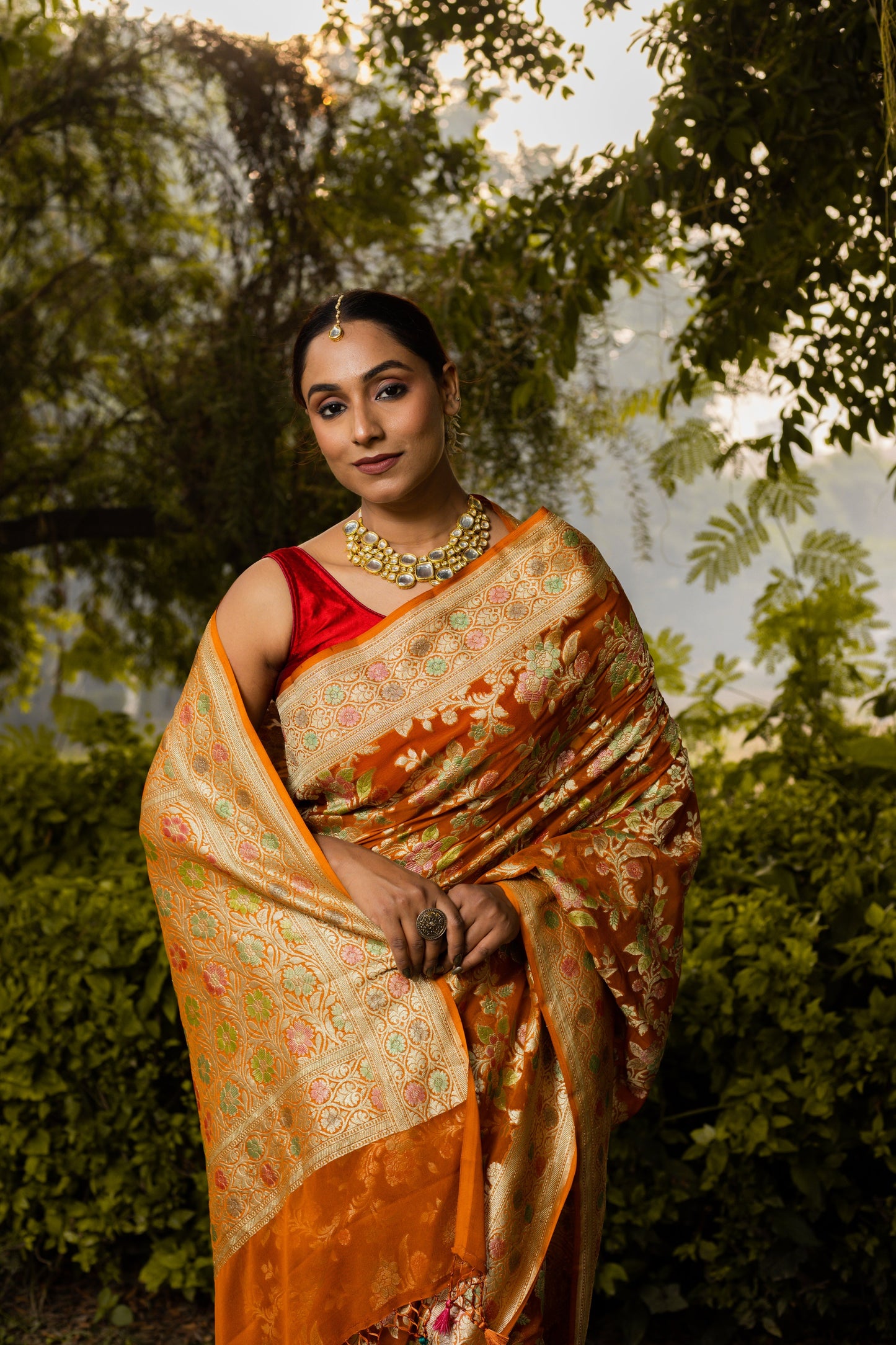 Rust Saree Georgette Khaddi Silk