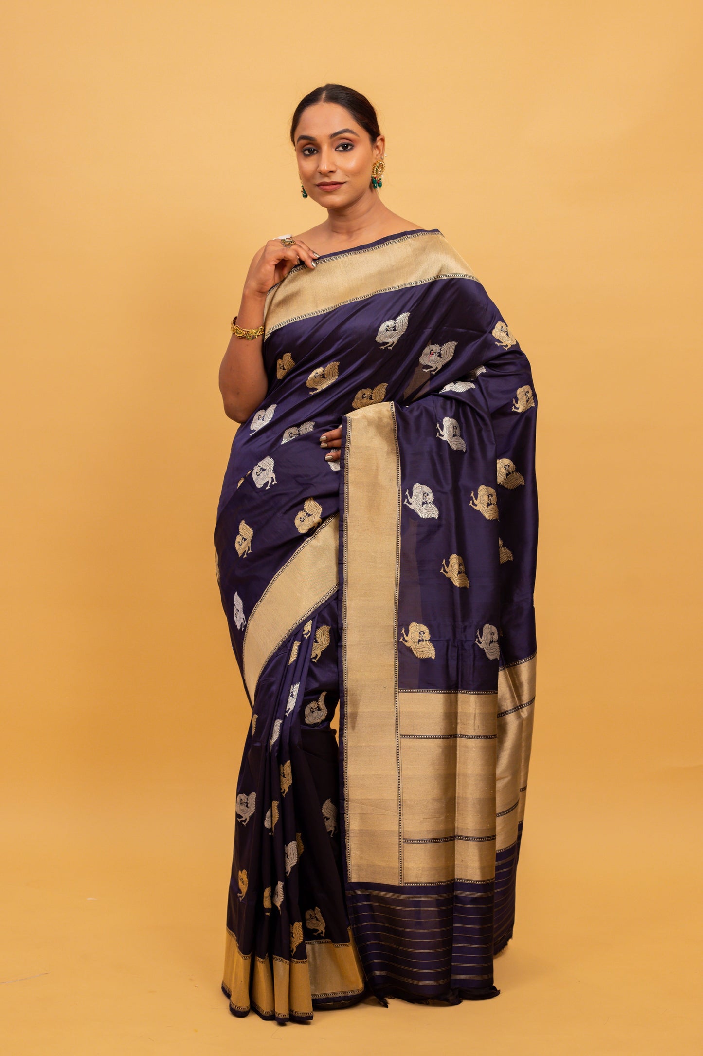Navy Blue Saree Katan Silk Handwoven