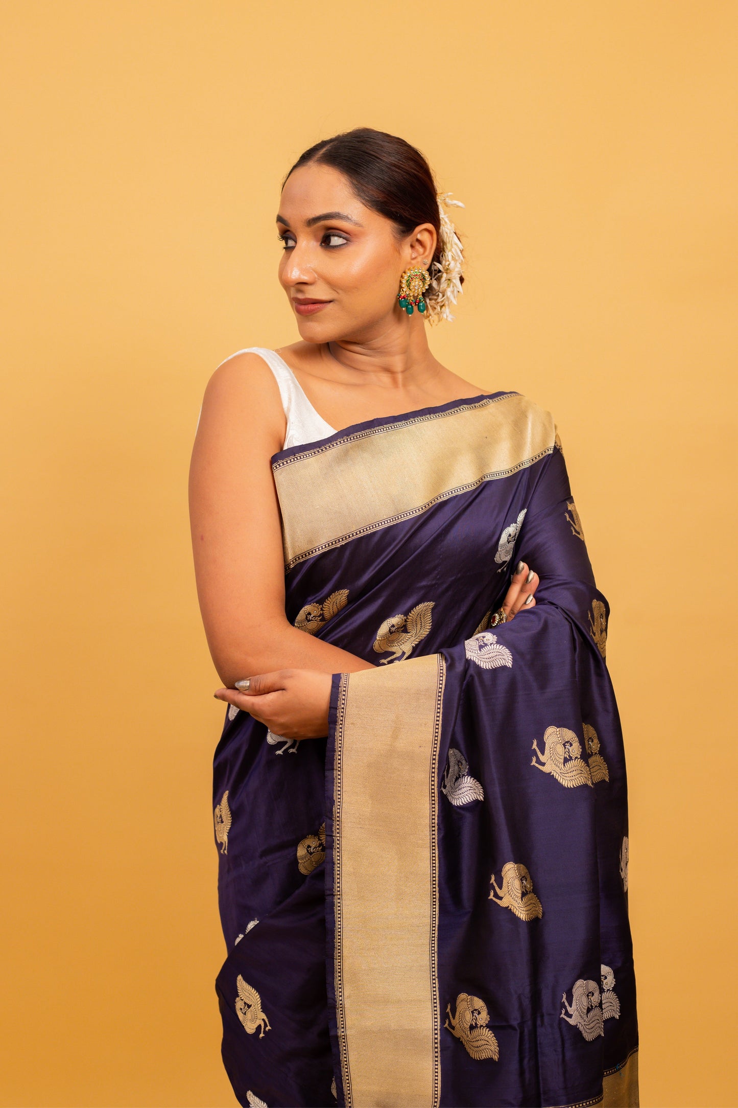 Navy Blue Saree Katan Silk Handwoven