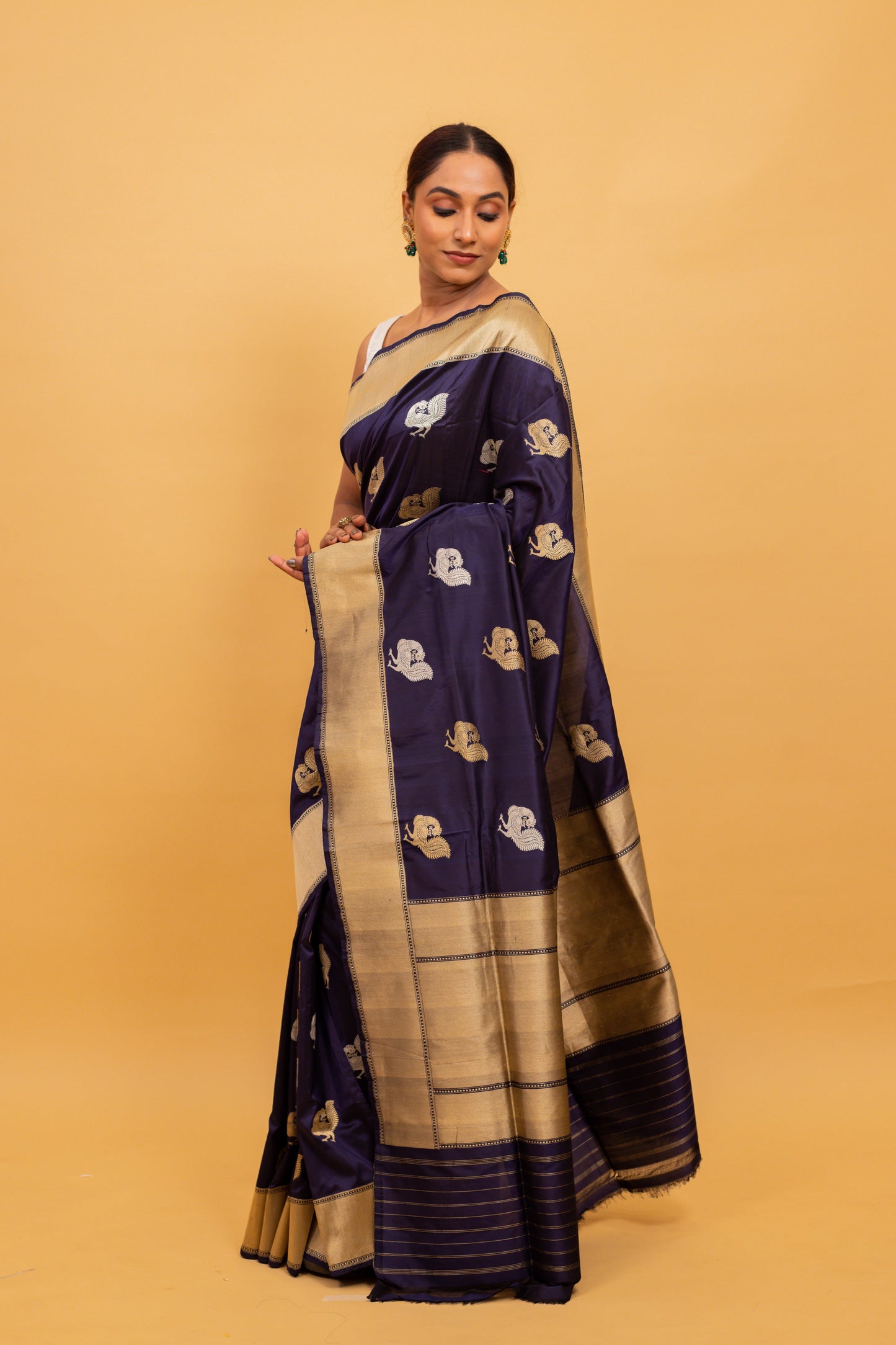 Navy Blue Saree Katan Silk Handwoven