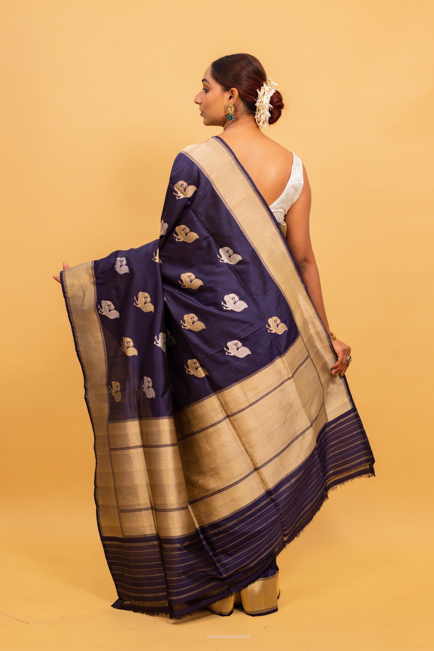 Navy Blue Saree Katan Silk Handwoven