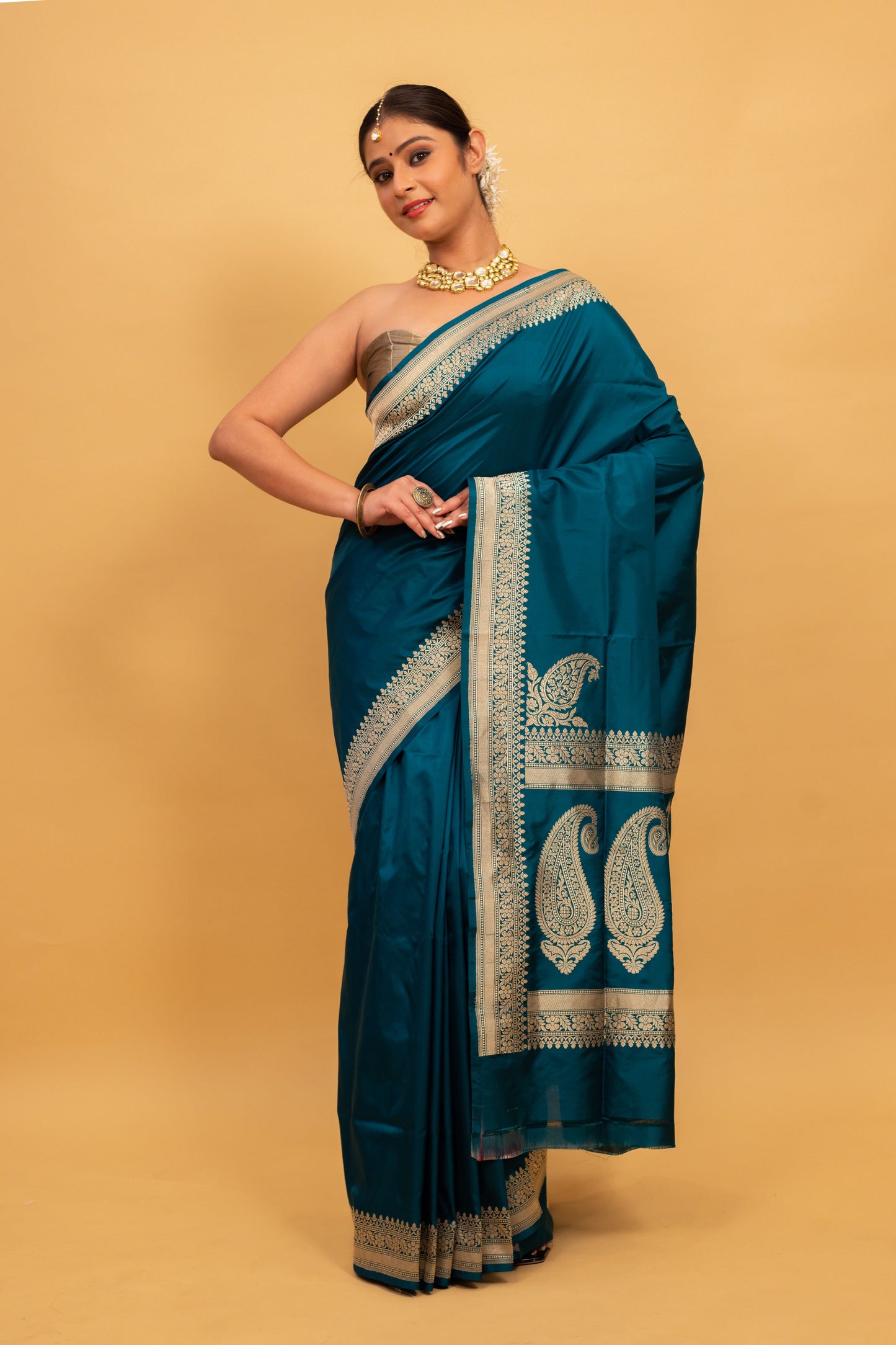Teal Saree Katan Silk Handwoven