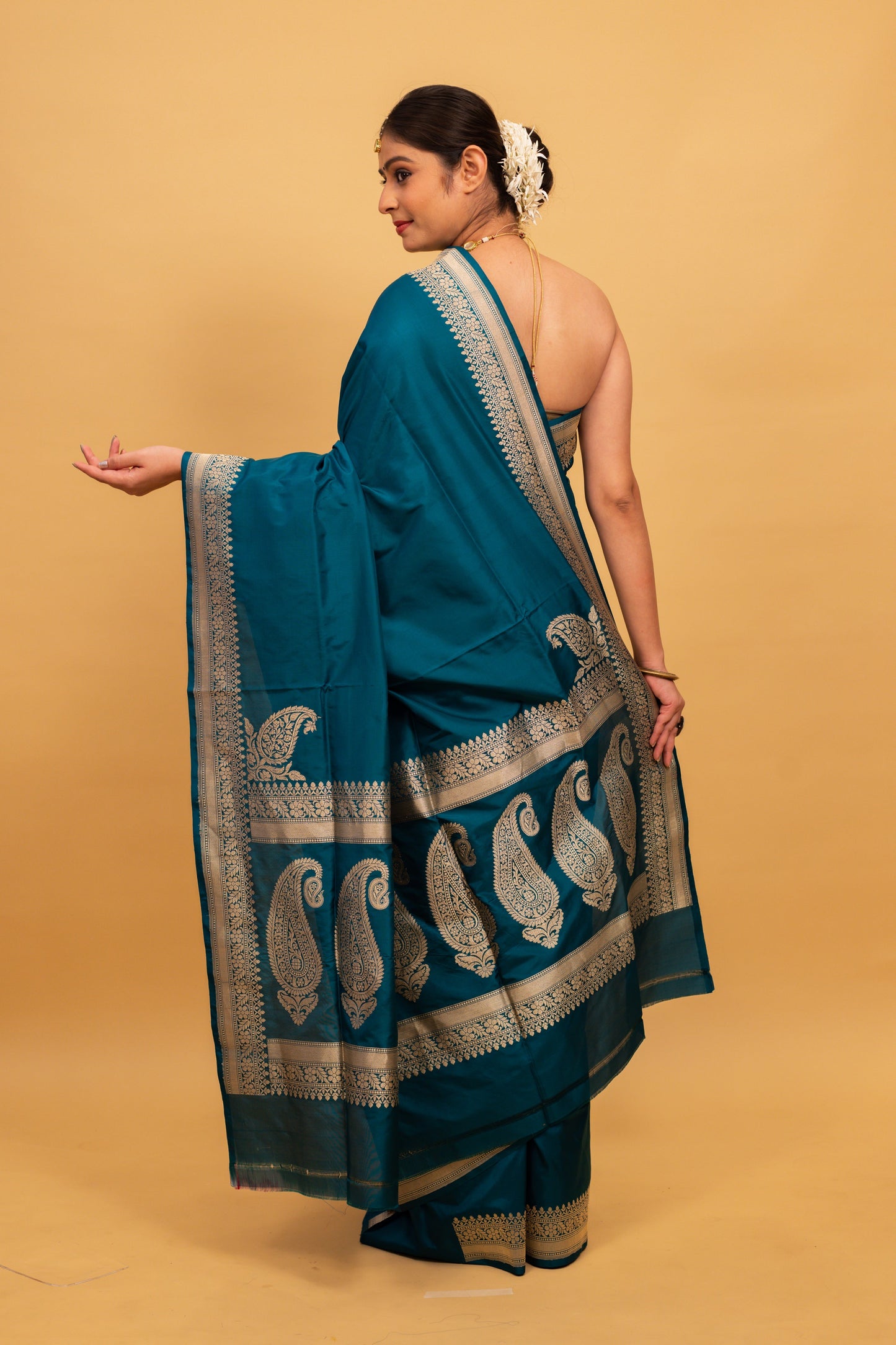 Teal Saree Katan Silk Handwoven