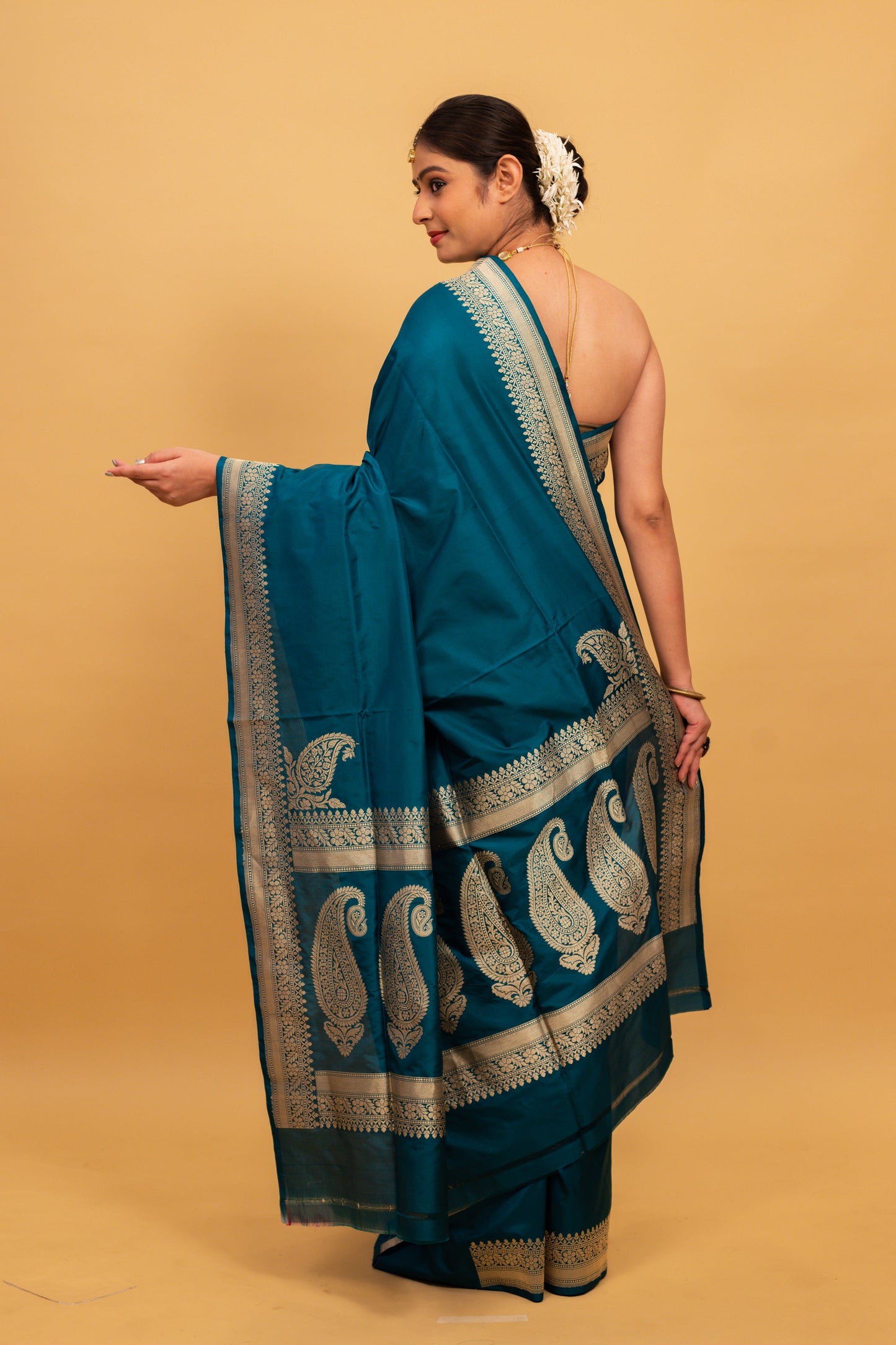 Teal Saree Katan Silk Handwoven
