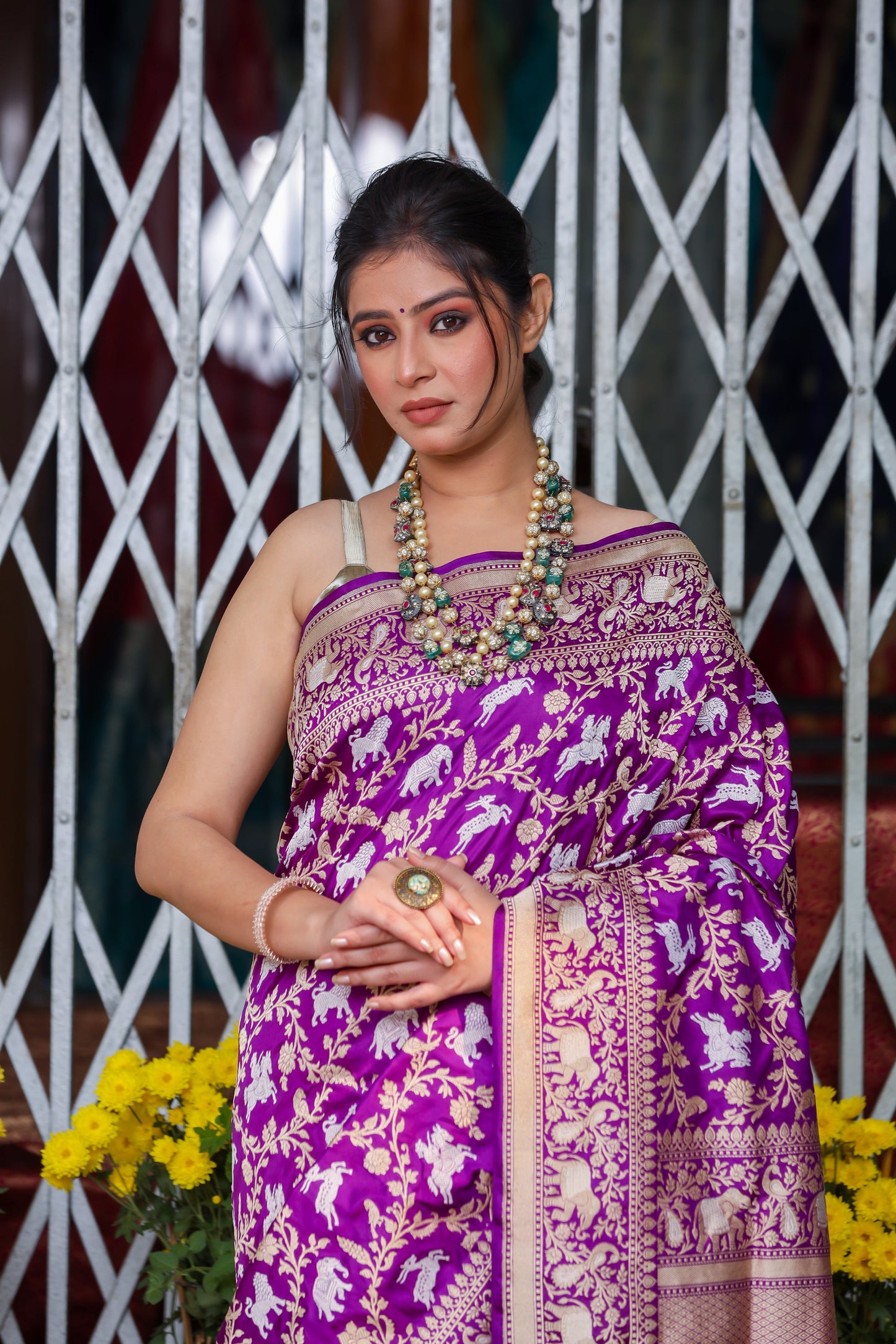 Purple Katan Pure Silk Kadwa Saree