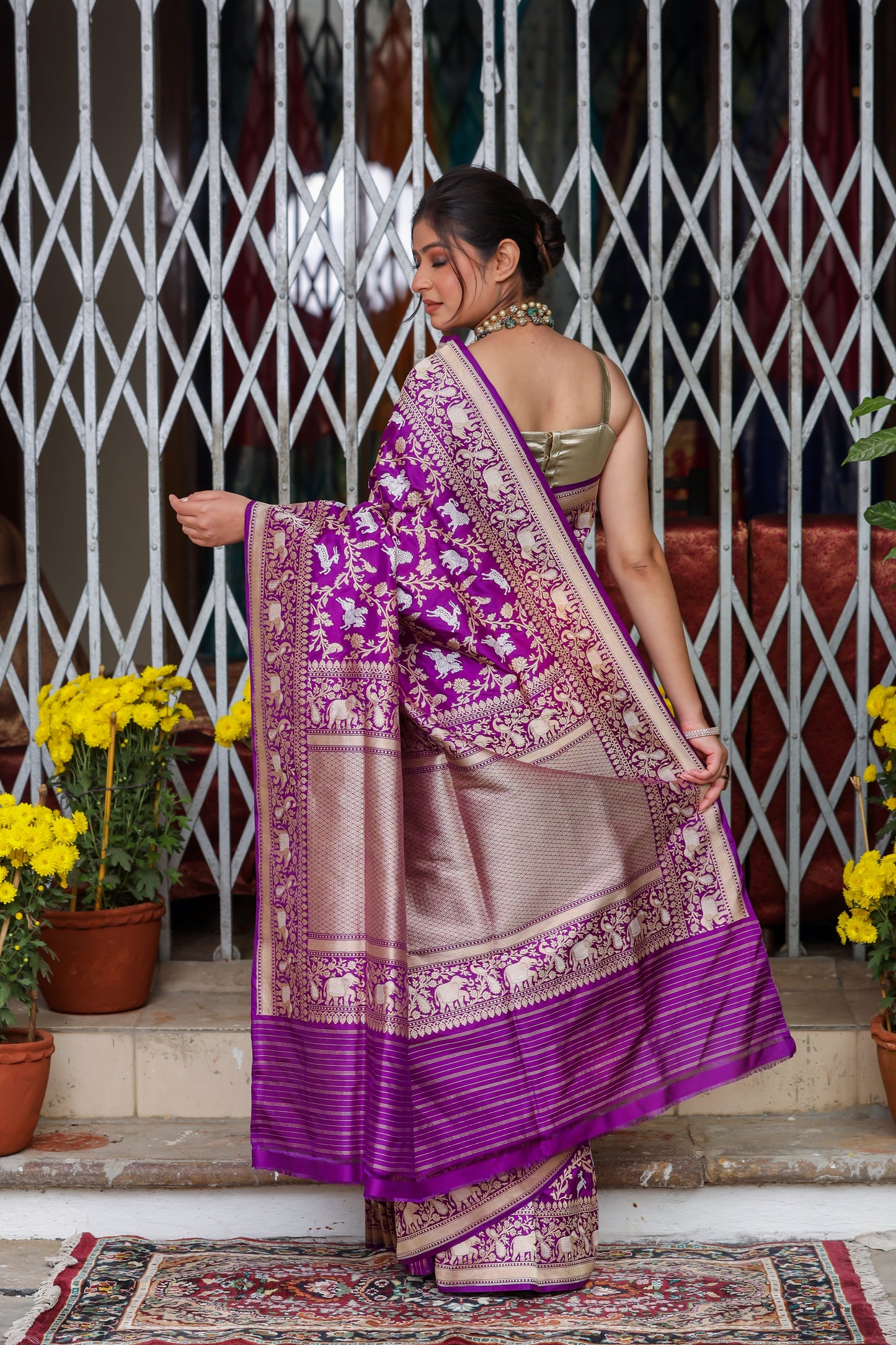 Purple Katan Pure Silk Kadwa Saree
