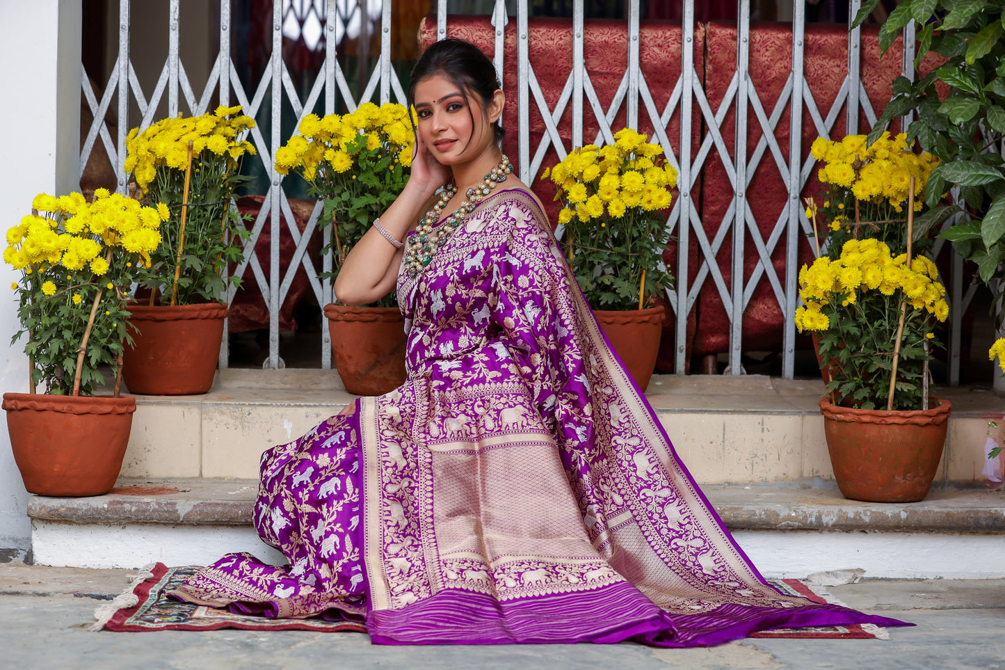Purple Katan Pure Silk Kadwa Saree