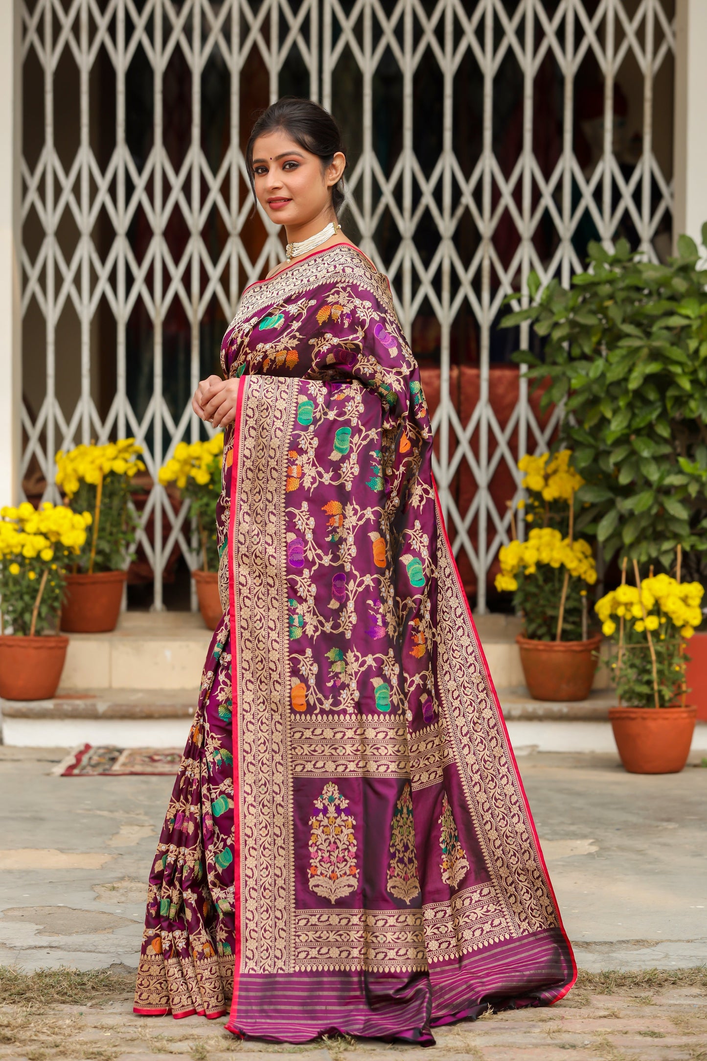 Purple Katan Pure Silk Kadwa Saree