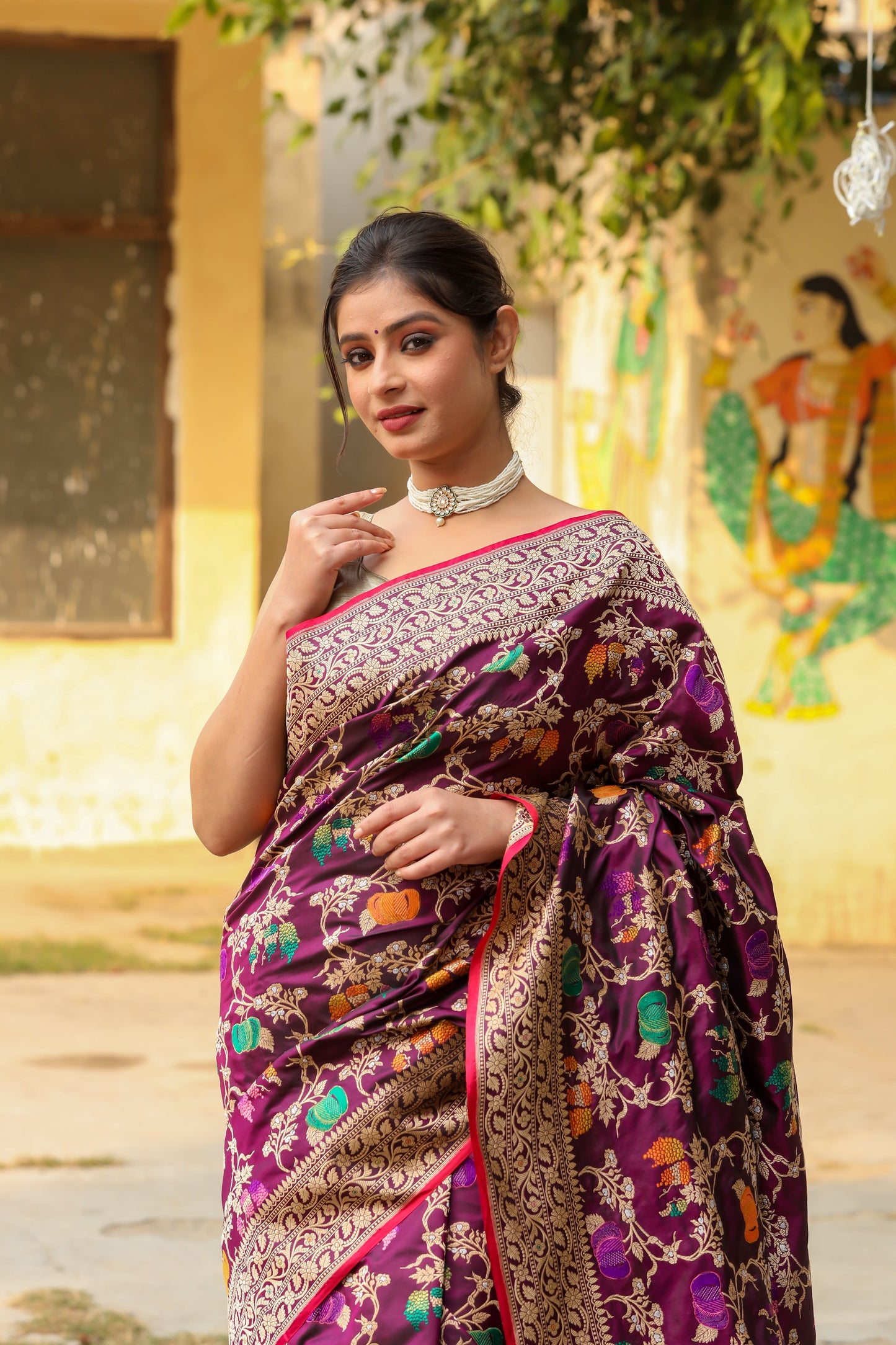 Purple Katan Pure Silk Kadwa Saree