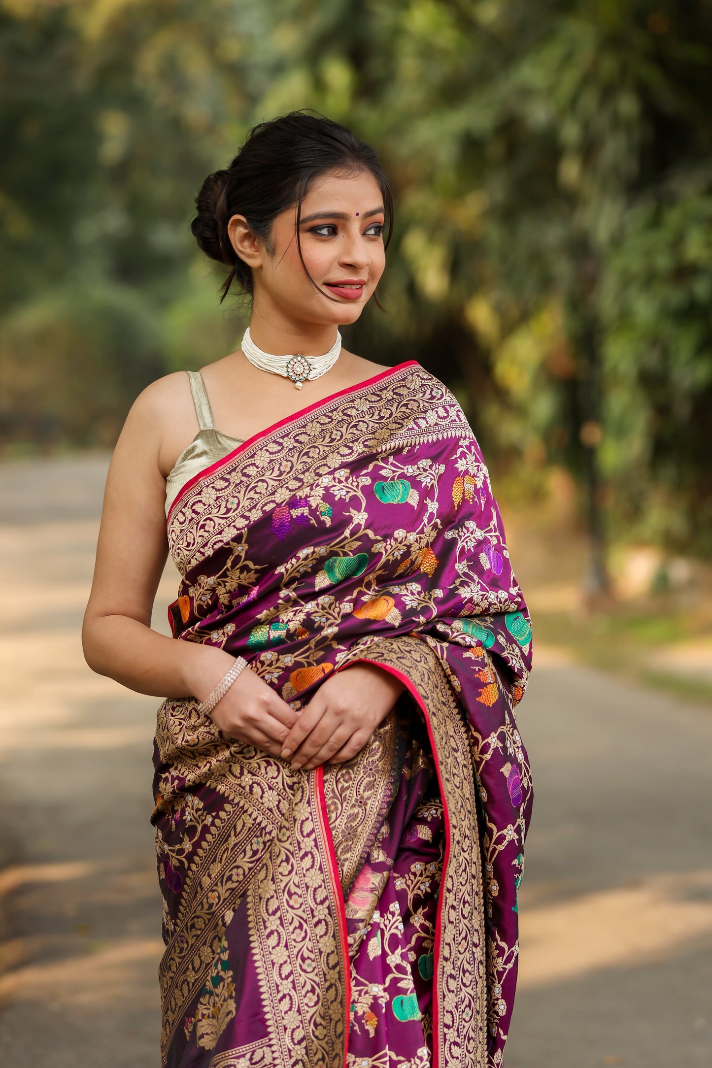 Purple Katan Pure Silk Kadwa Saree